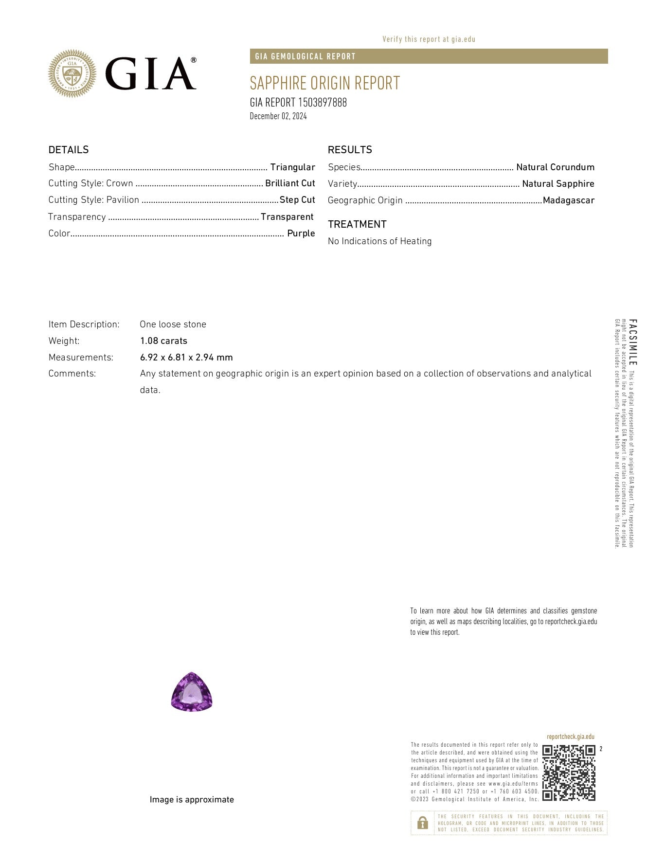 1.08ct Purple Sapphire - The Sapphire Merchant