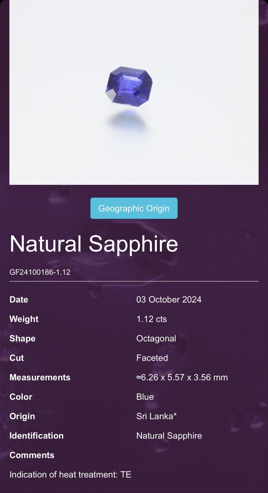 1.12ct Royal Blue Sapphire - The Sapphire Merchant