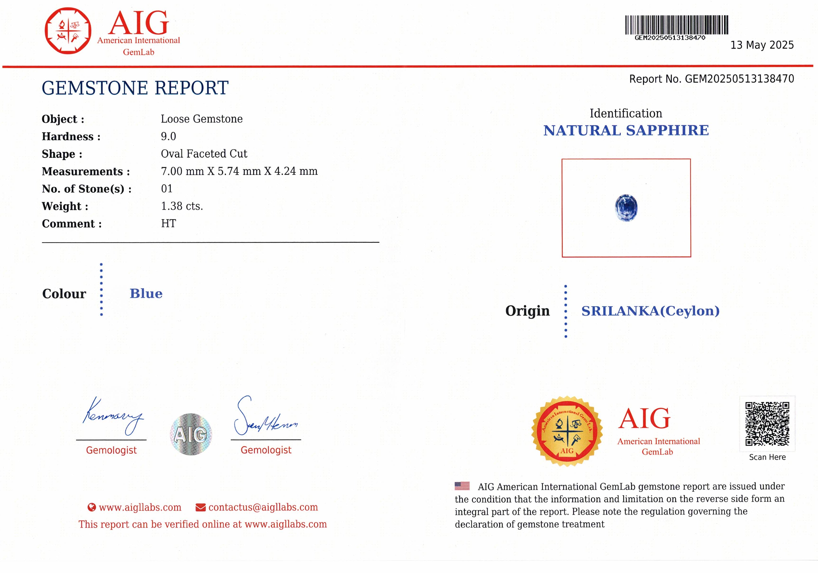 1.38ct 'Magul Gal' Blue Sapphire