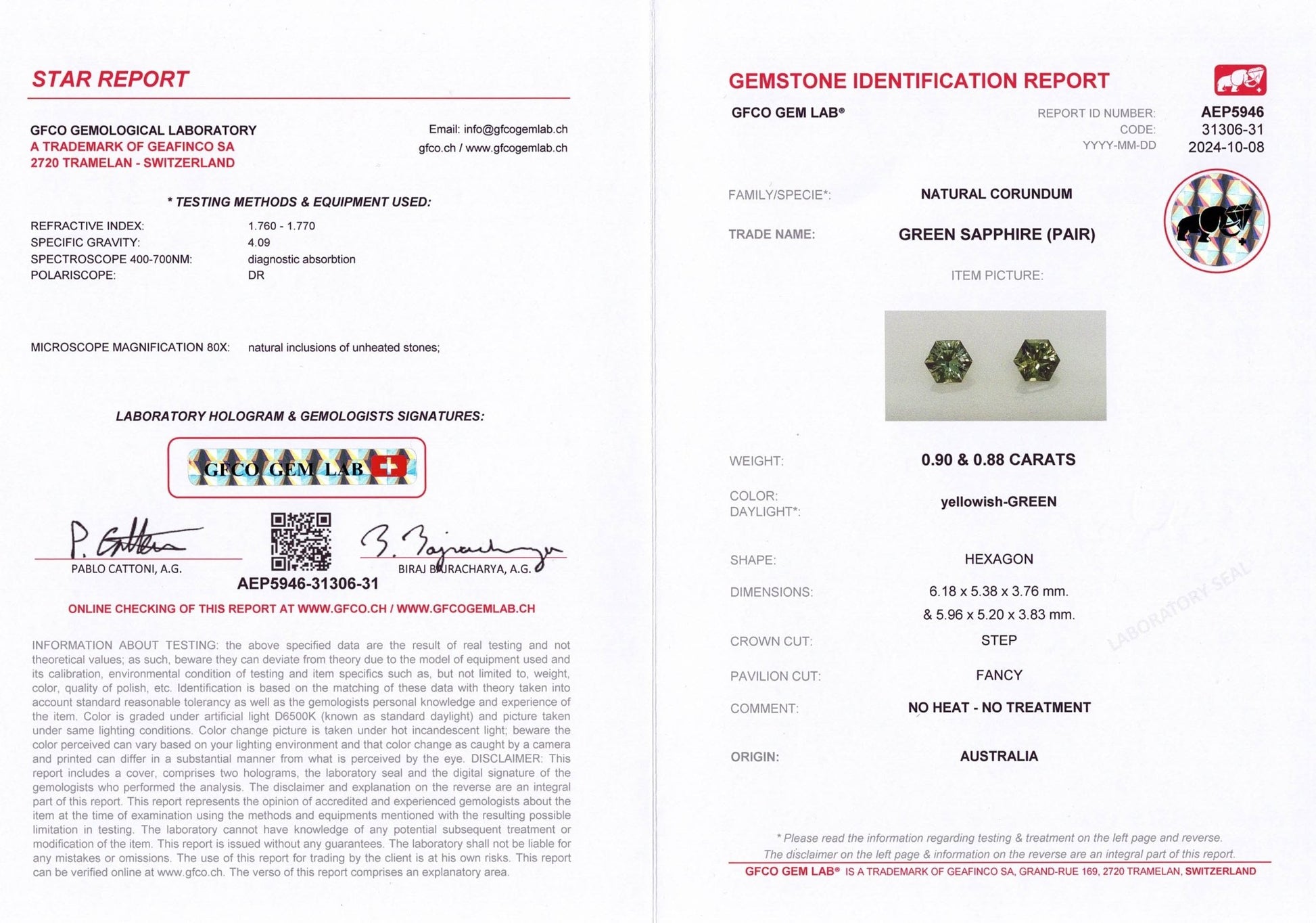 1.78ct Green Sapphire Pair - The Sapphire Merchant