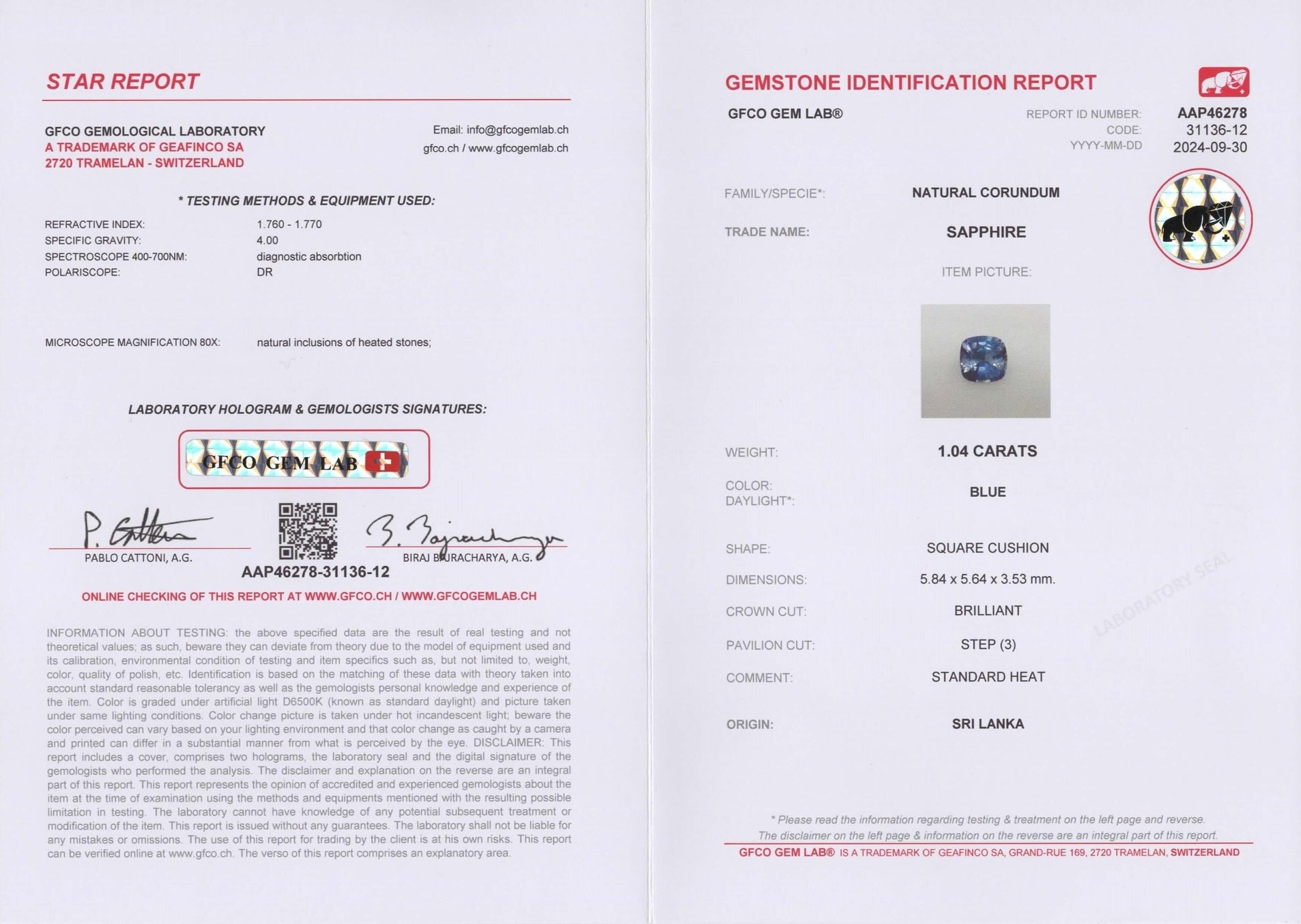 1.04ct Blue Sapphire - The Sapphire Merchant