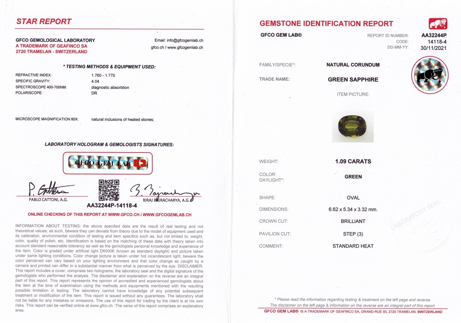 1.09ct Green Sapphire - The Sapphire Merchant