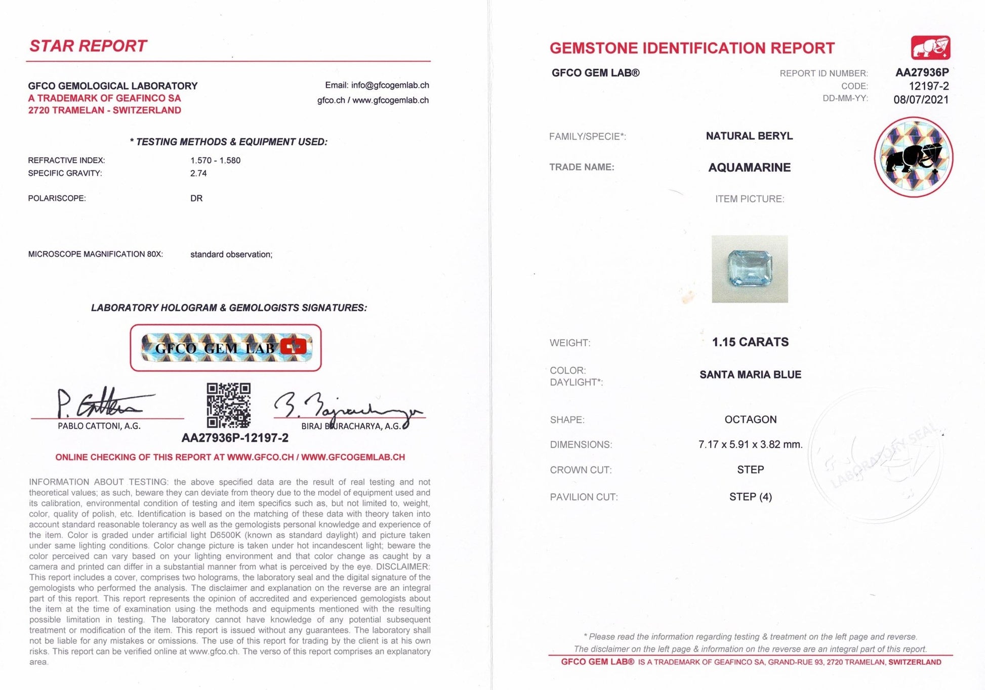 1.15ct Santa Maria Aquamarine - The Sapphire Merchant