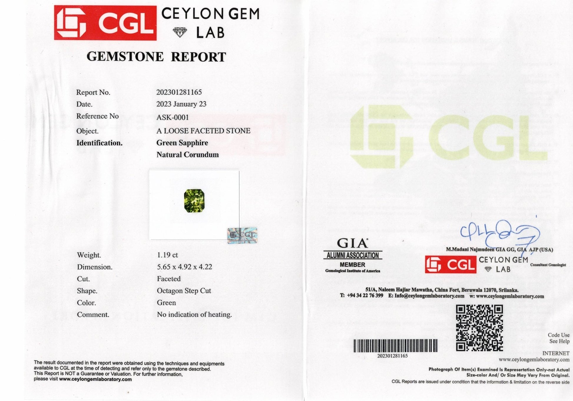 1.19ct Green Sapphire - The Sapphire Merchant