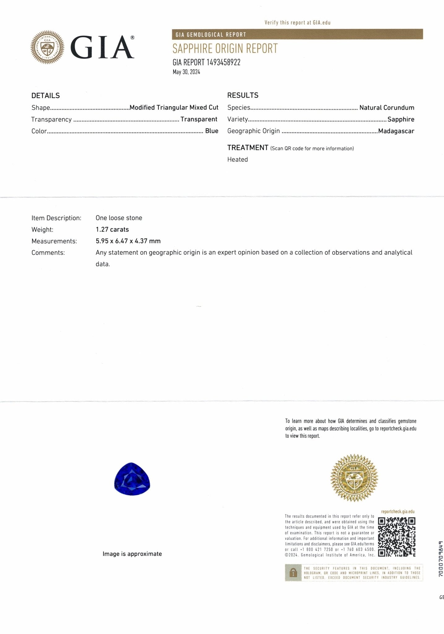1.27ct Royal Blue Sapphire - The Sapphire Merchant