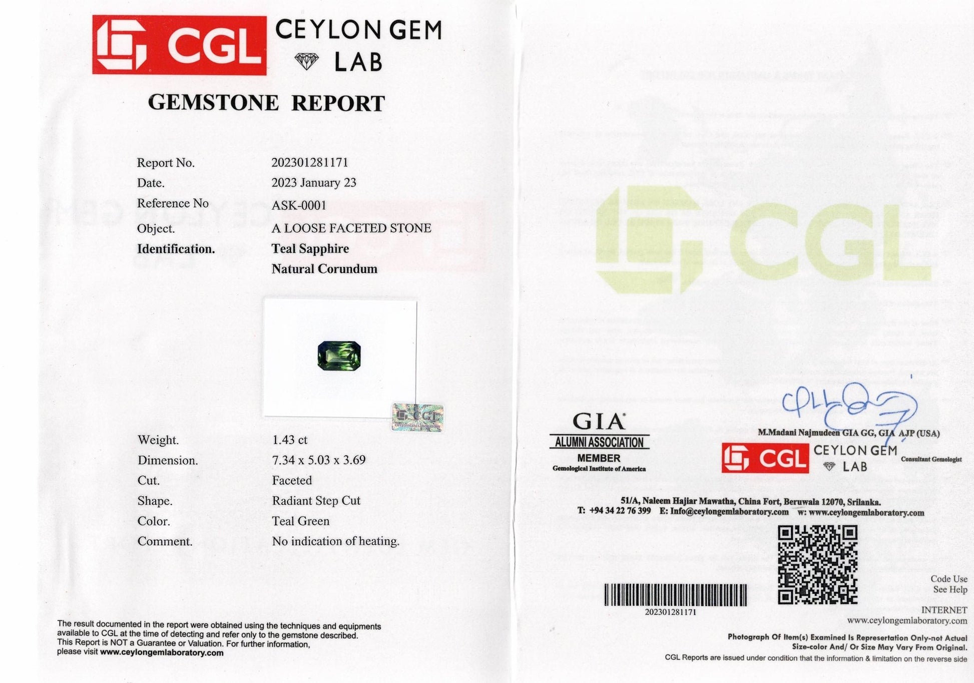 1.43ct Green Sapphire - The Sapphire Merchant