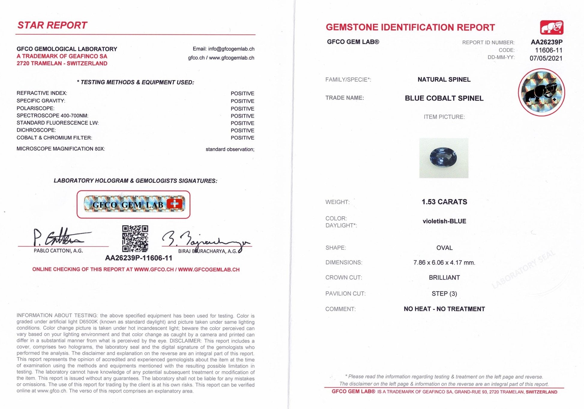 1.53ct Cobalt Blue Spinel - The Sapphire Merchant