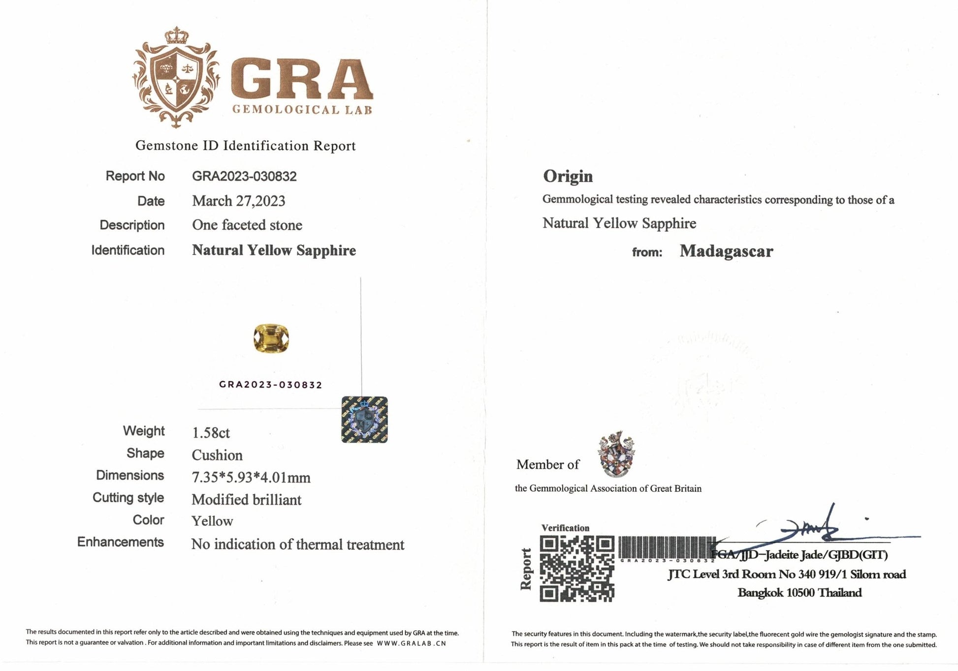 1.58ct Yellow Sapphire - The Sapphire Merchant