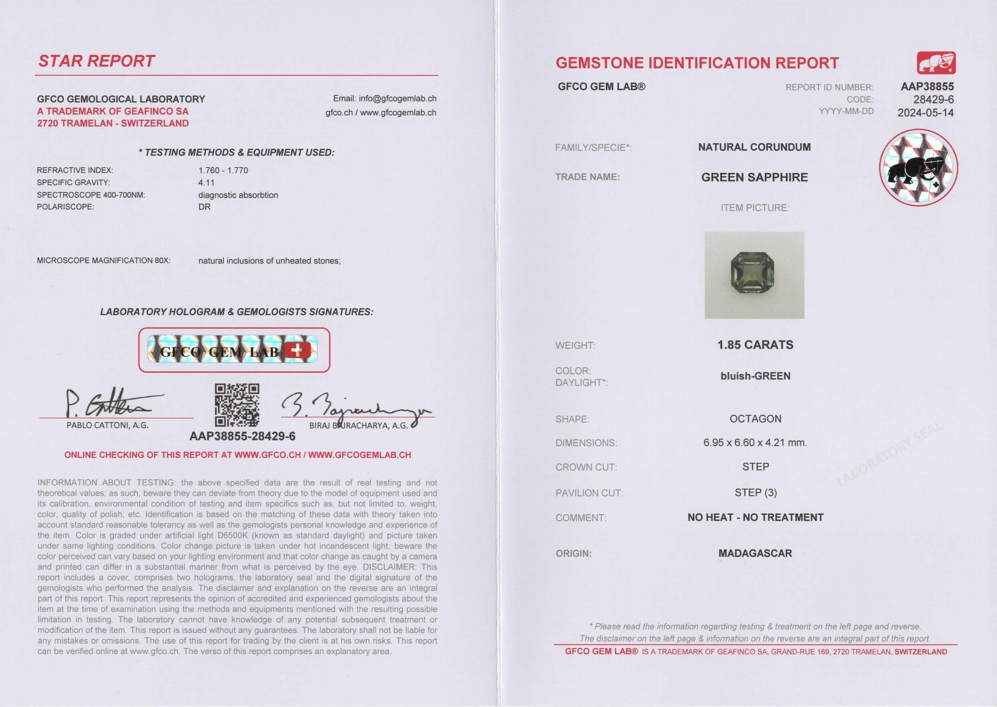 1.85ct Teal Green Sapphire - The Sapphire Merchant