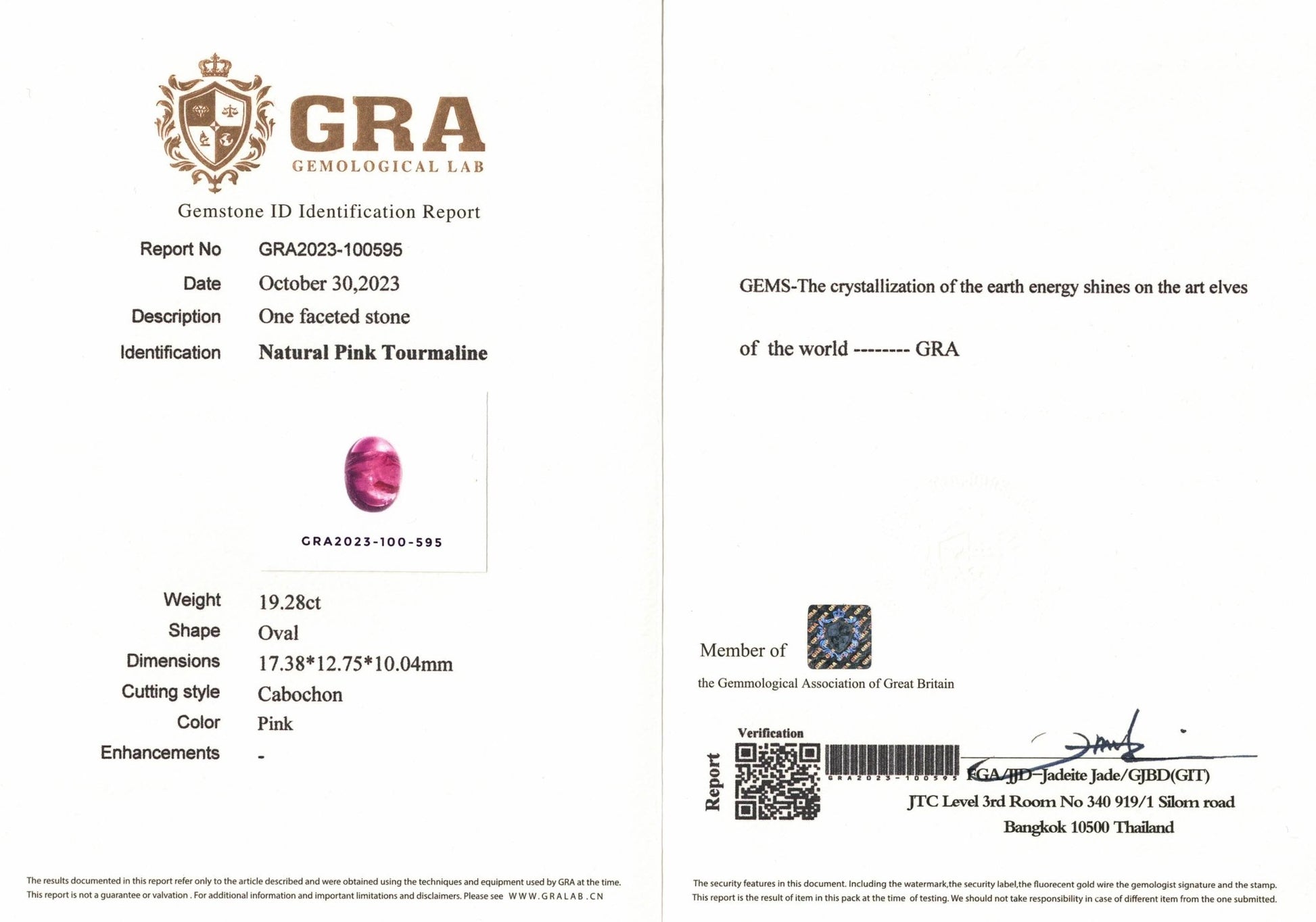 19.28ct Pink Tourmaline Cabochon - The Sapphire Merchant