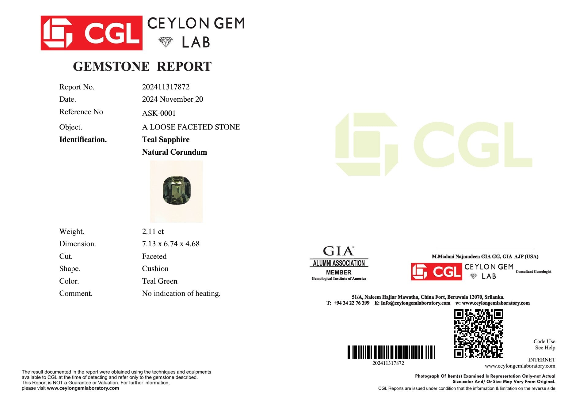 2.11ct Green Sapphire - The Sapphire Merchant