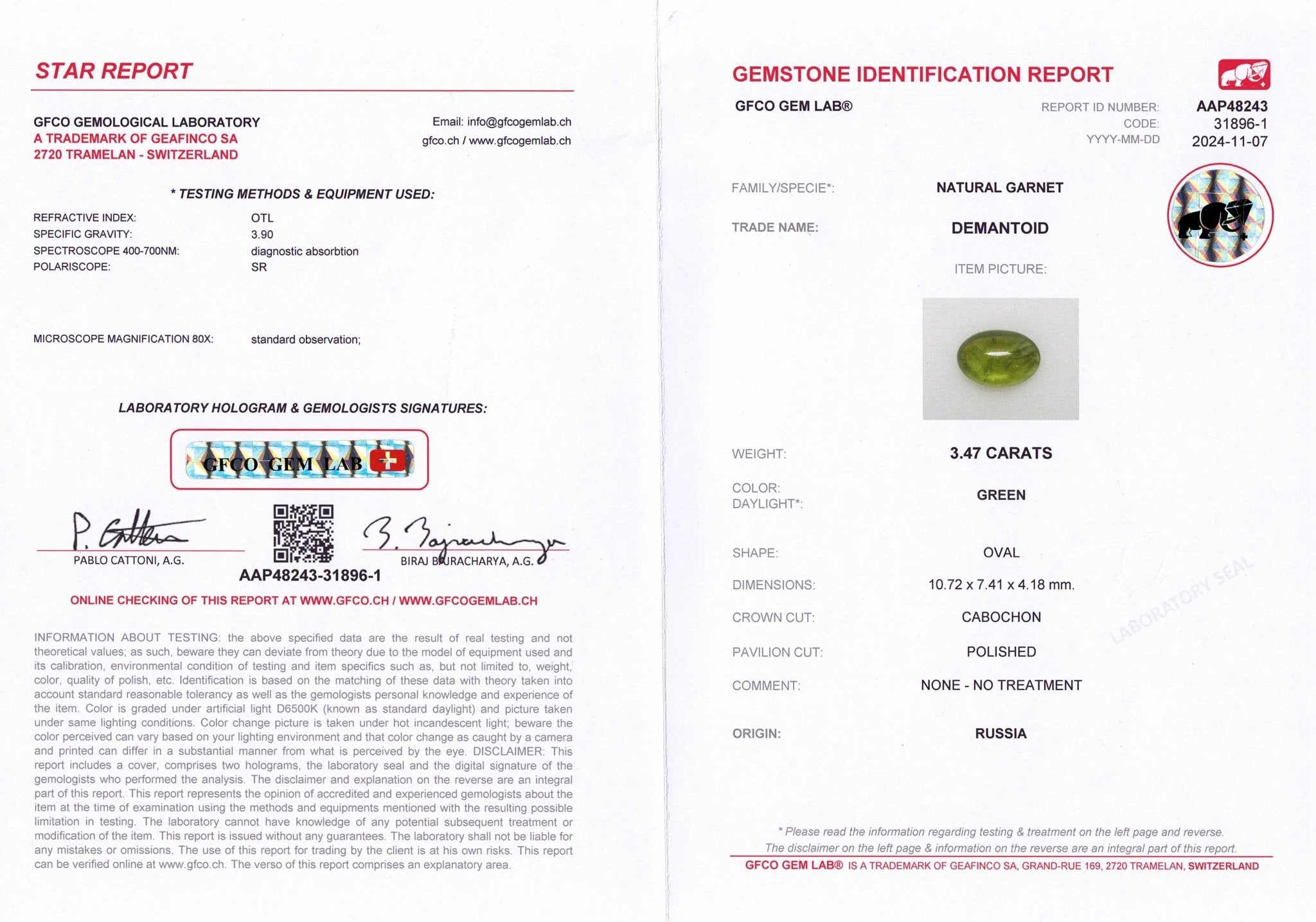 3.49ct Demantoid Garnet - The Sapphire Merchant