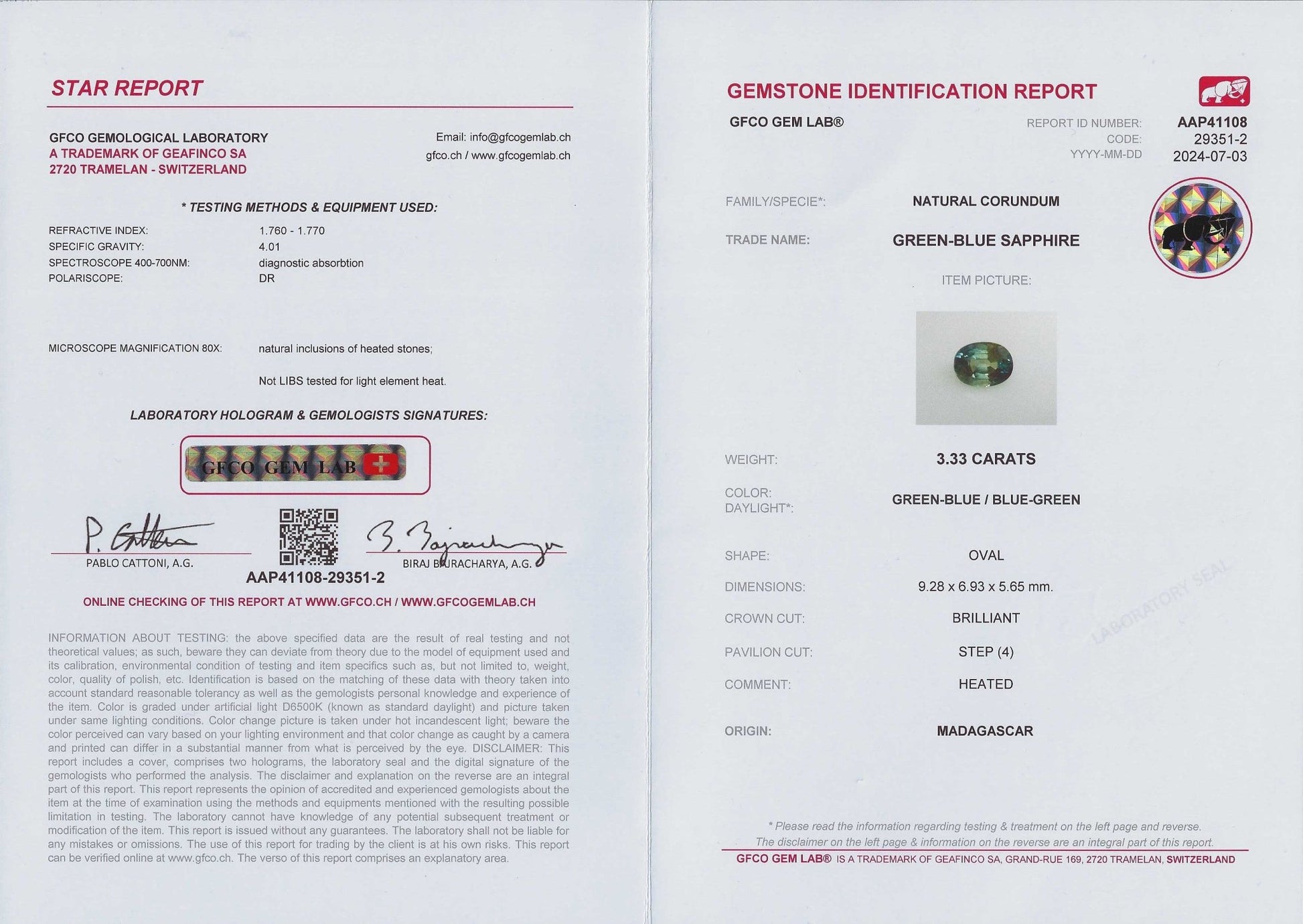 3.33ct Teal Green Sapphire - The Sapphire Merchant