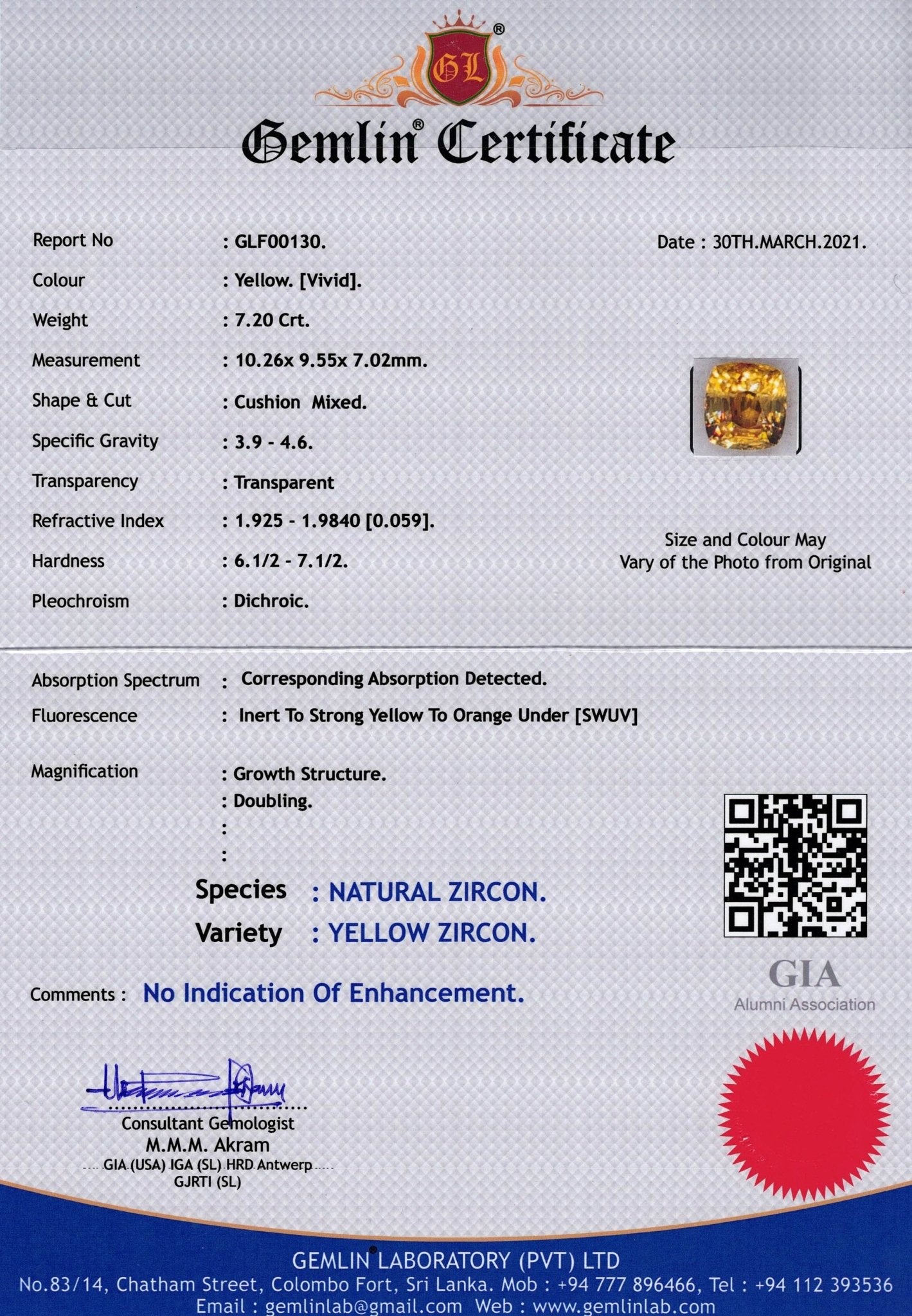 7.20ct Golden Yellow Zircon - The Sapphire Merchant
