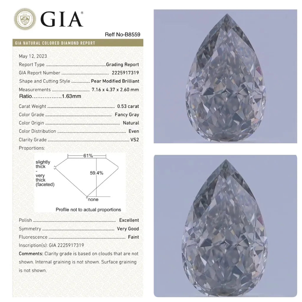 0.53ct Pear Natural Diamond (Colour Fancy Gray, Clarity VS2, GIA Certified)