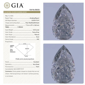 0.53ct Pear Natural Diamond (Colour Fancy Gray, Clarity VS2, GIA Certified)