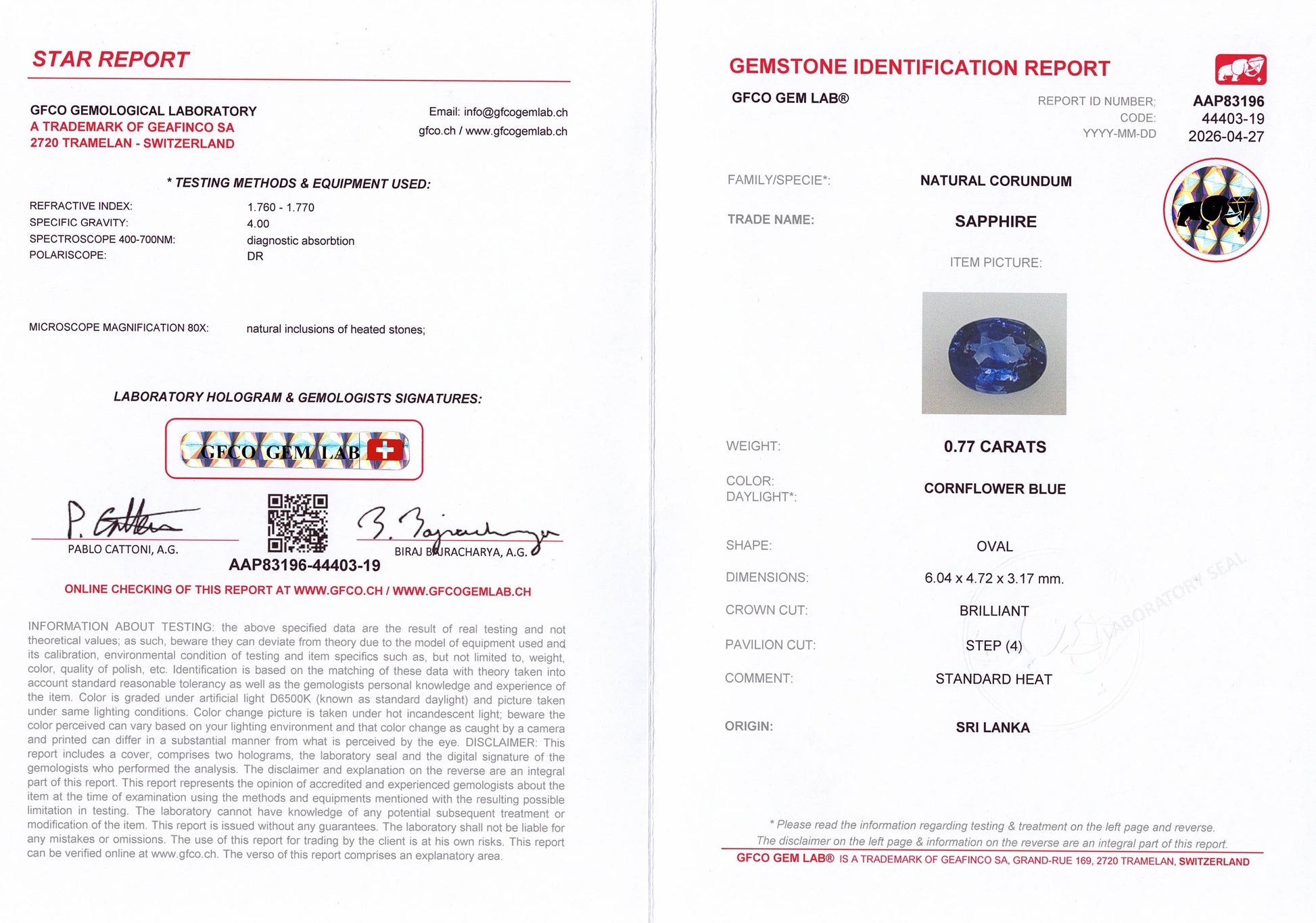 0.77ct Cornflower Blue Sapphire