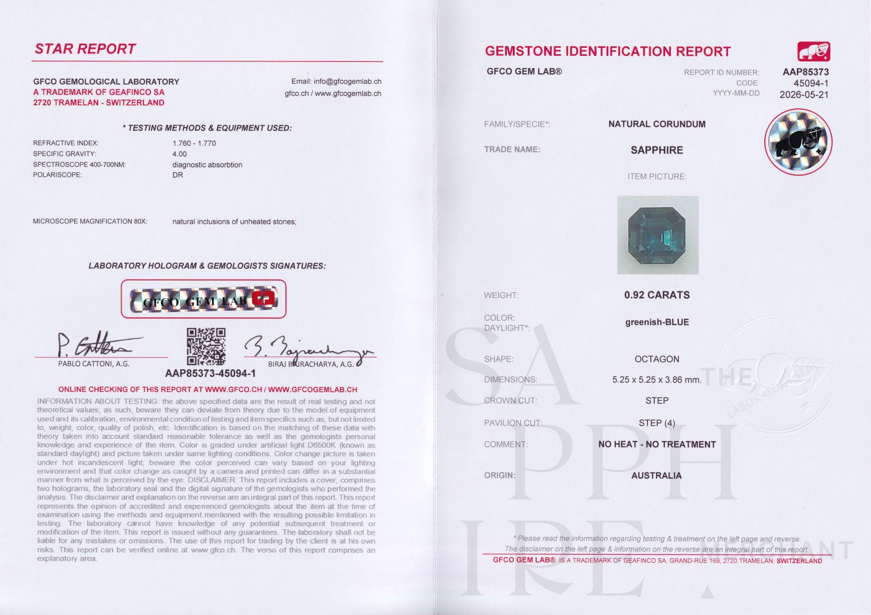 0.92ct Australian Green Sapphire Unheated