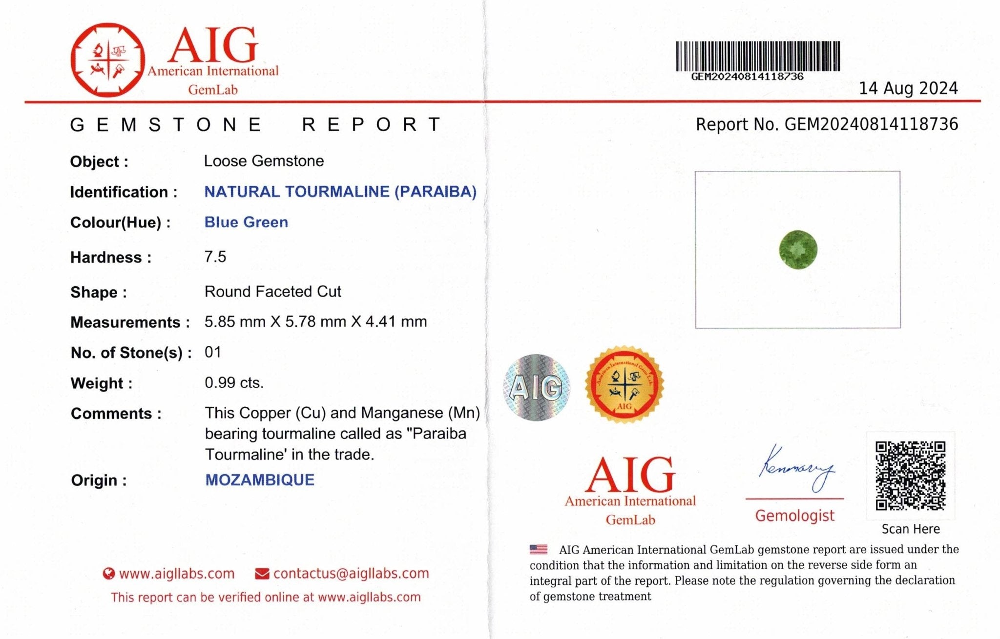0.99ct Paraiba Tourmaline - The Sapphire Merchant