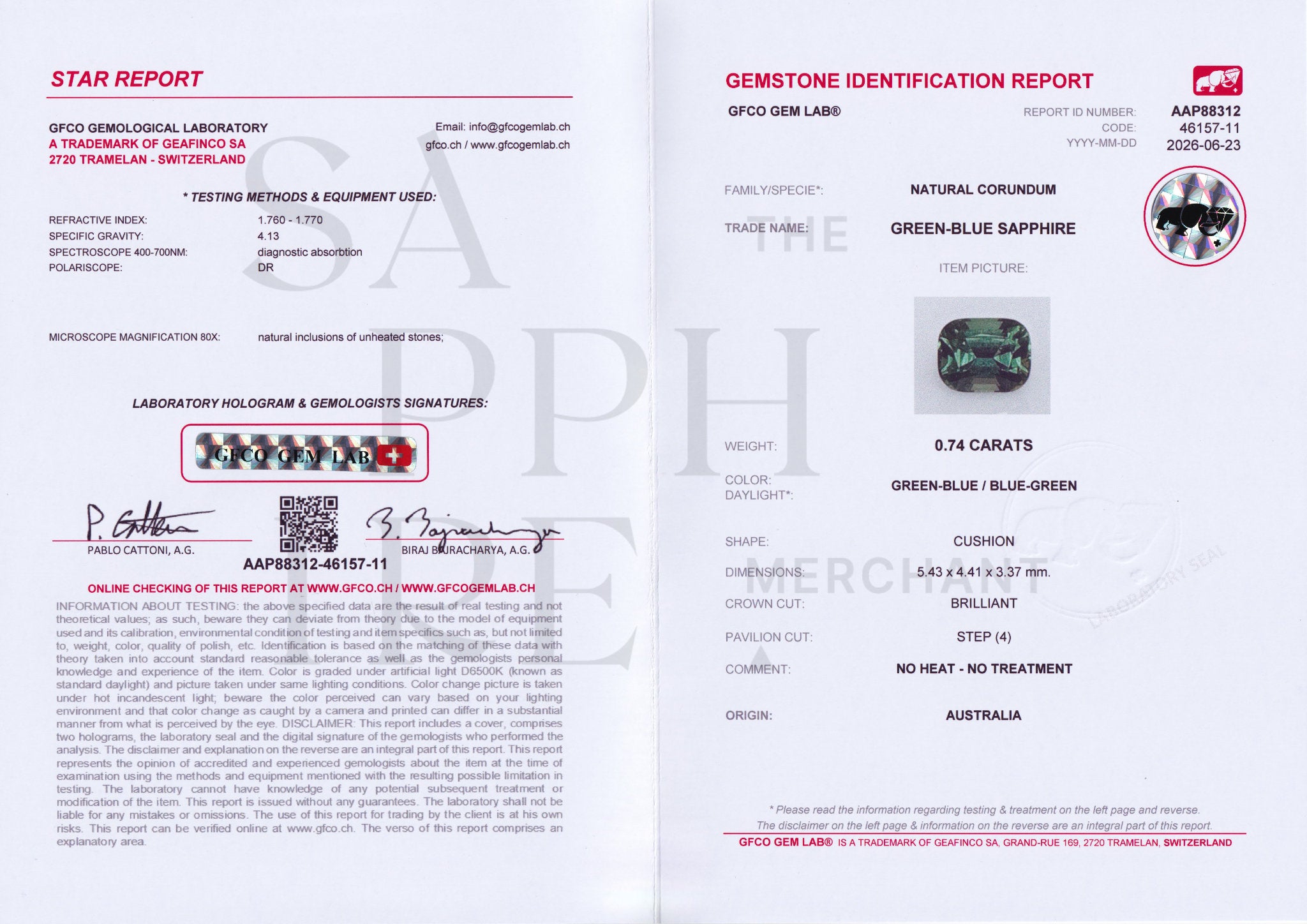 0.74ct Australian Green Sapphire Unheated