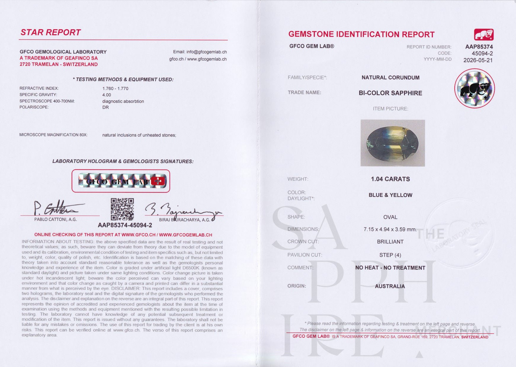 1.04ct Australian Parti Sapphire Unheated