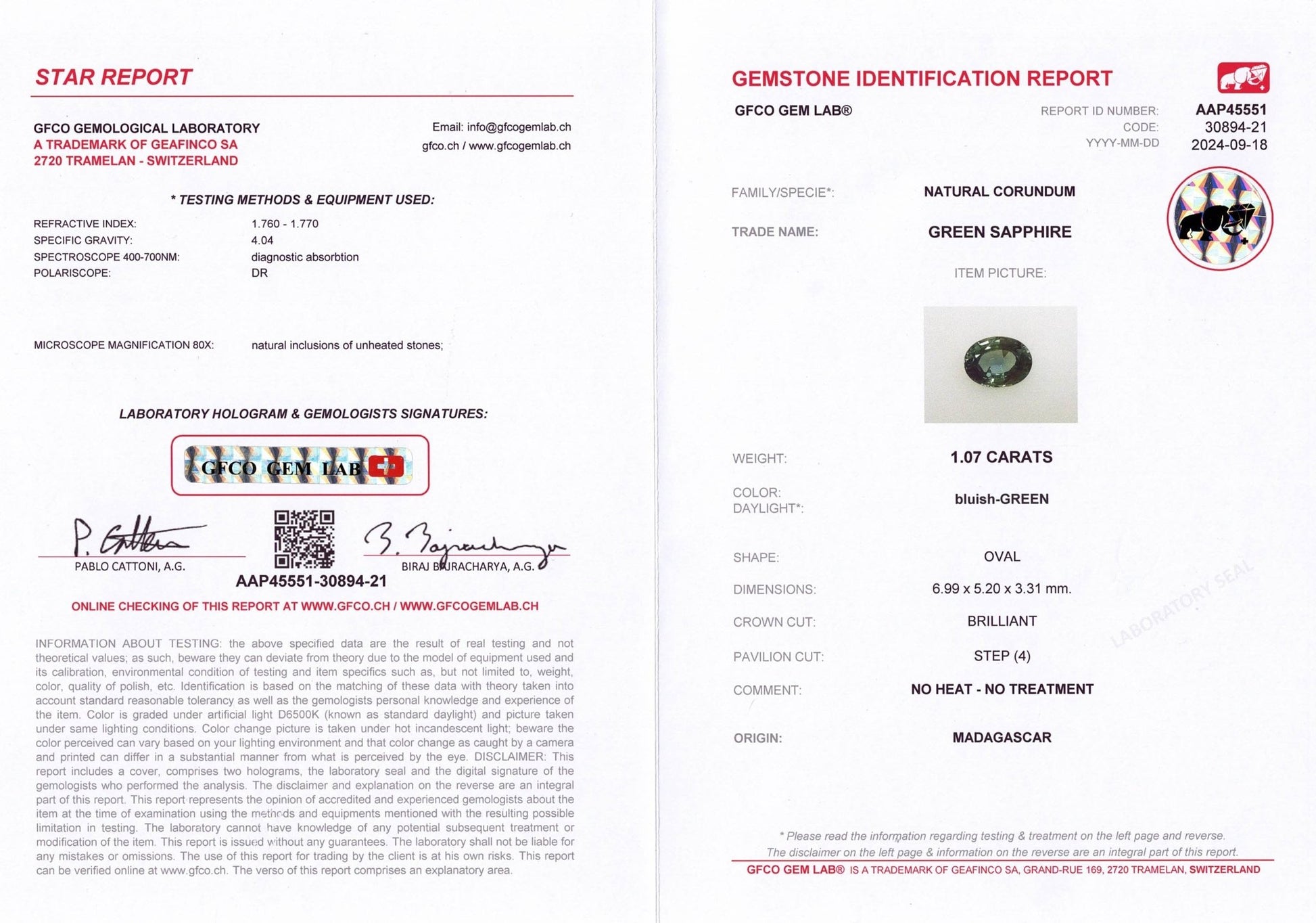 1.07ct Teal Green Sapphire - The Sapphire Merchant