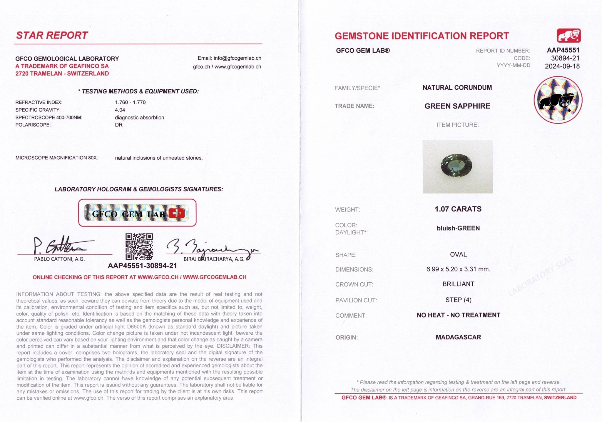 1.07ct Teal Green Sapphire - The Sapphire Merchant