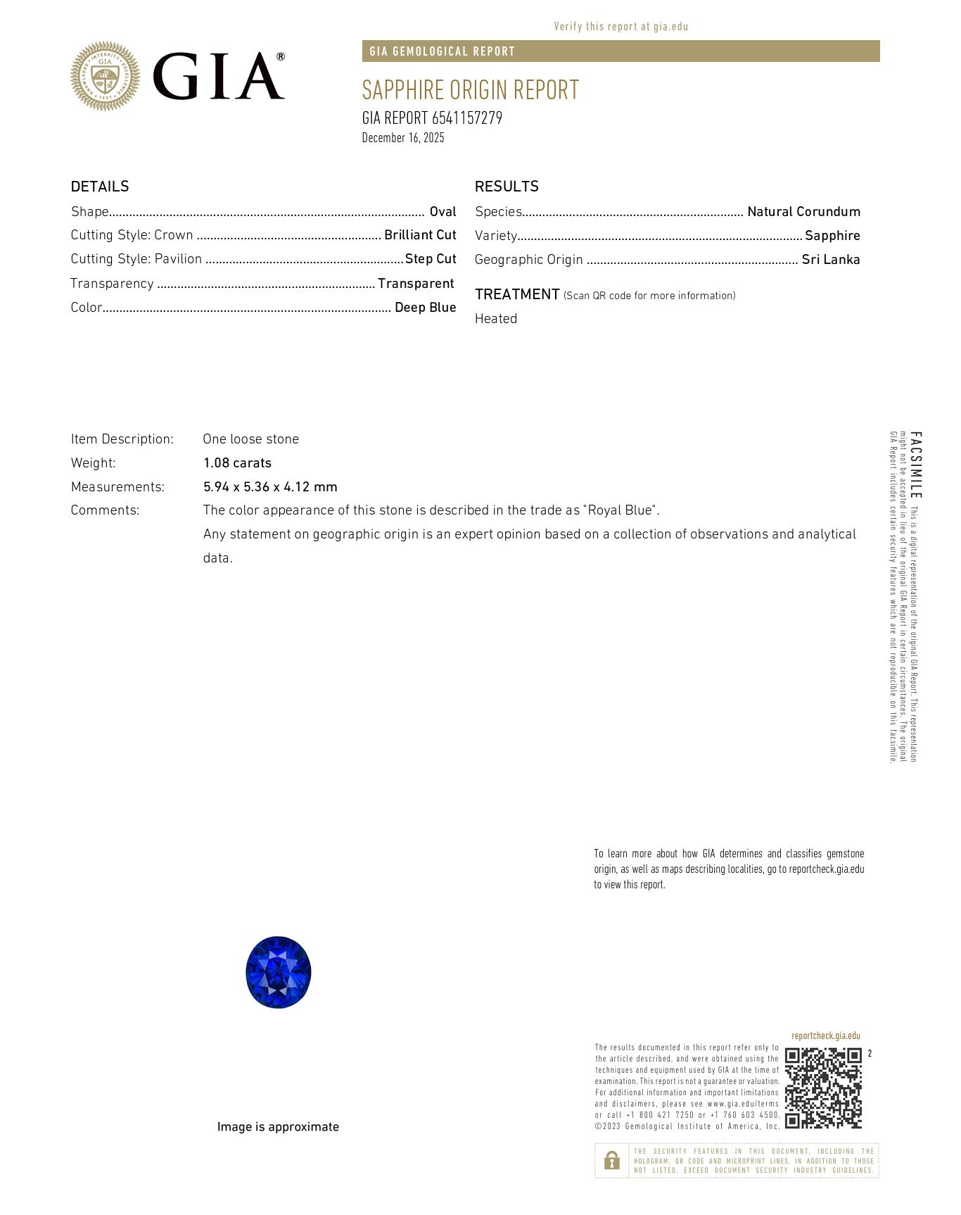 1.08ct Royal Blue Sapphire GIA