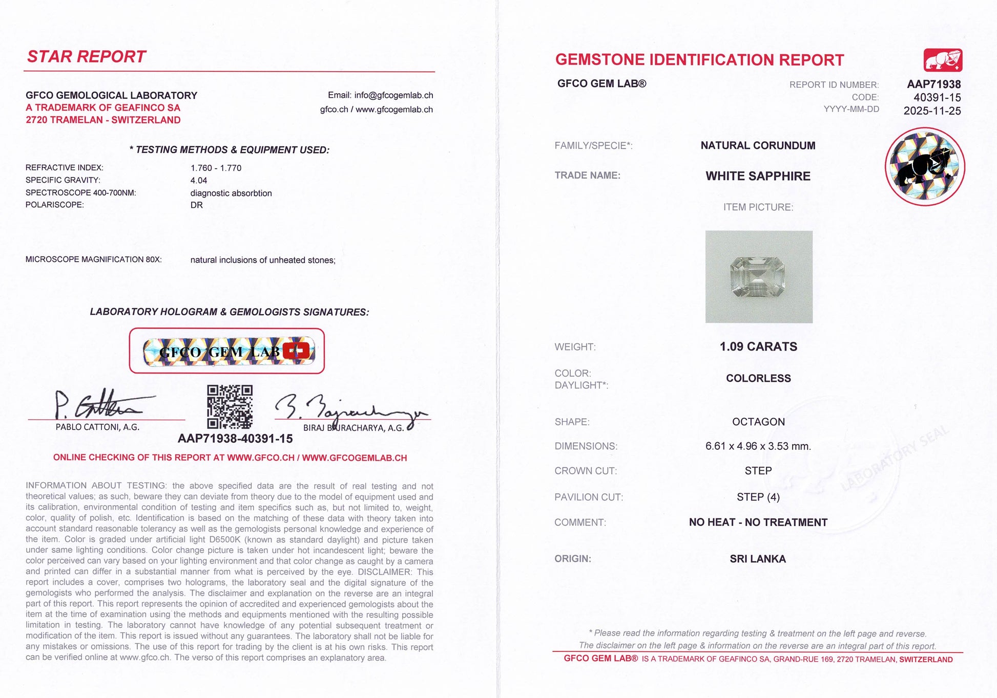 1.09ct White Sapphire Emerald Cut Sri Lanka