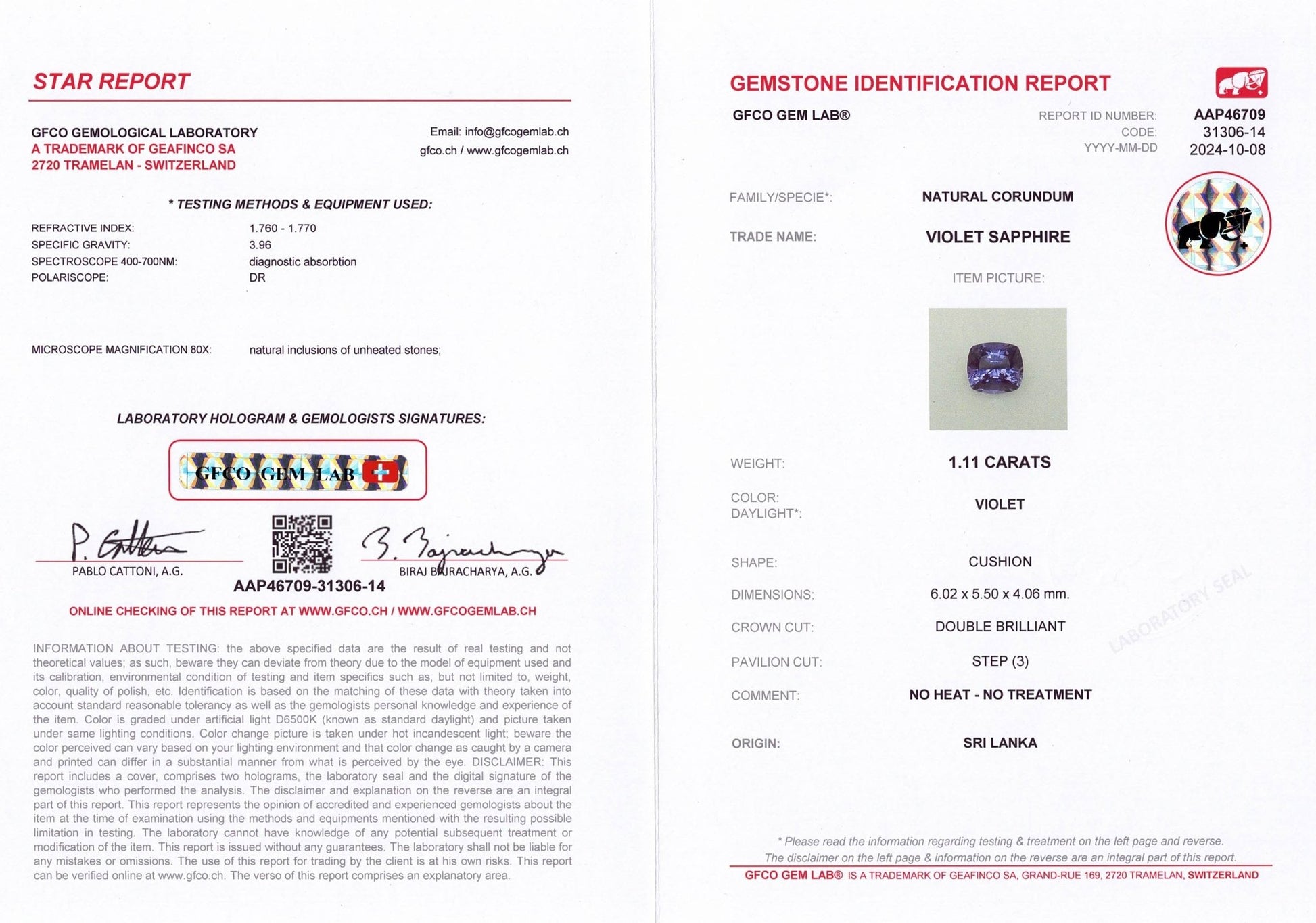 1.11ct Violet Sapphire - The Sapphire Merchant