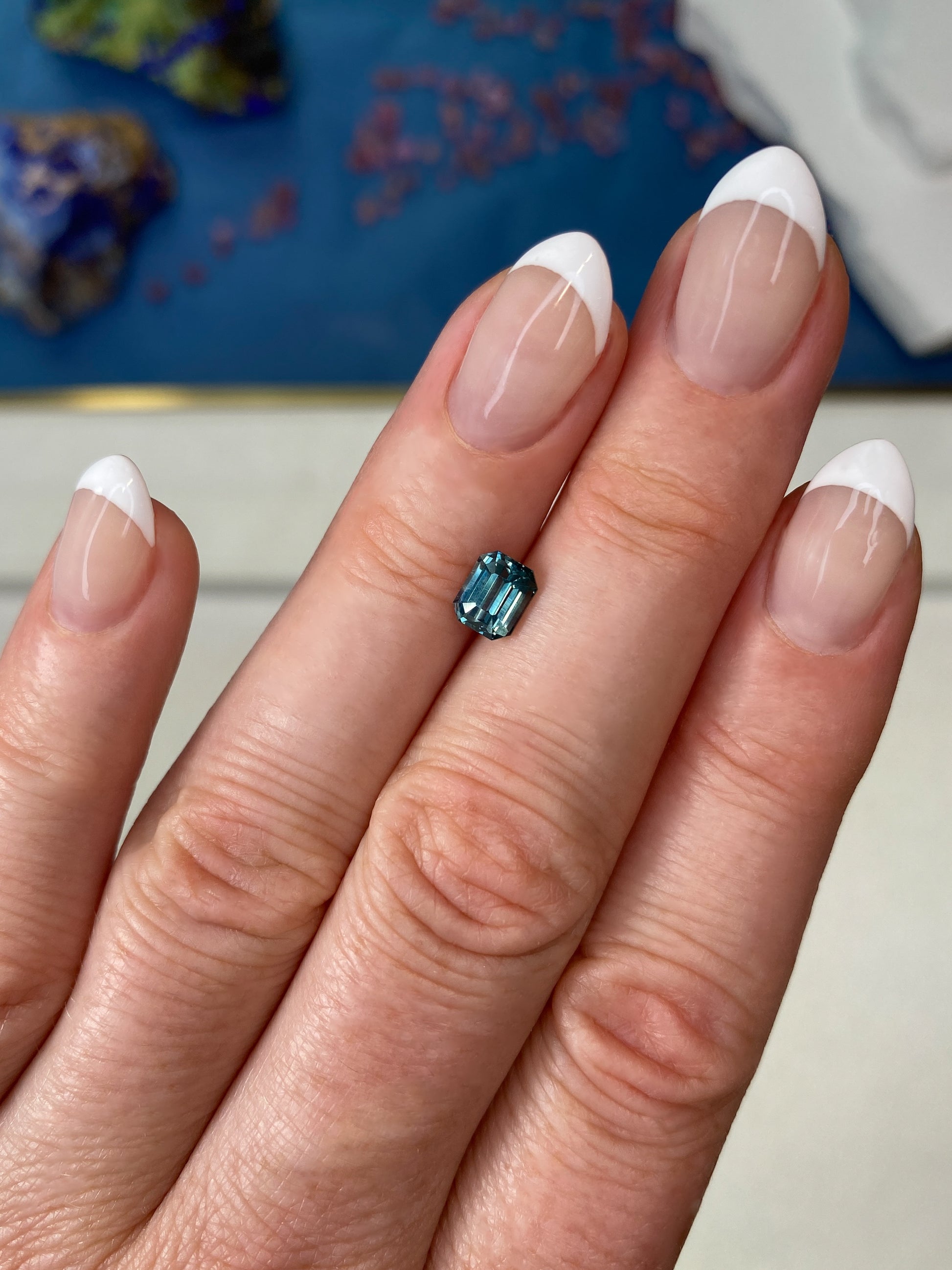 1.18ct Greenish-BLUE Teal sapphire Emerald Cut