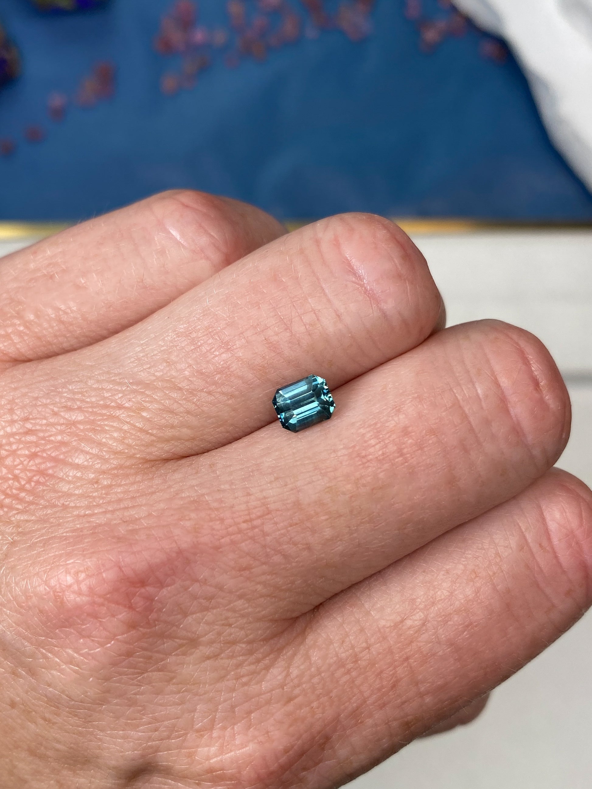 1.18ct Greenish-BLUE Teal sapphire Emerald Cut