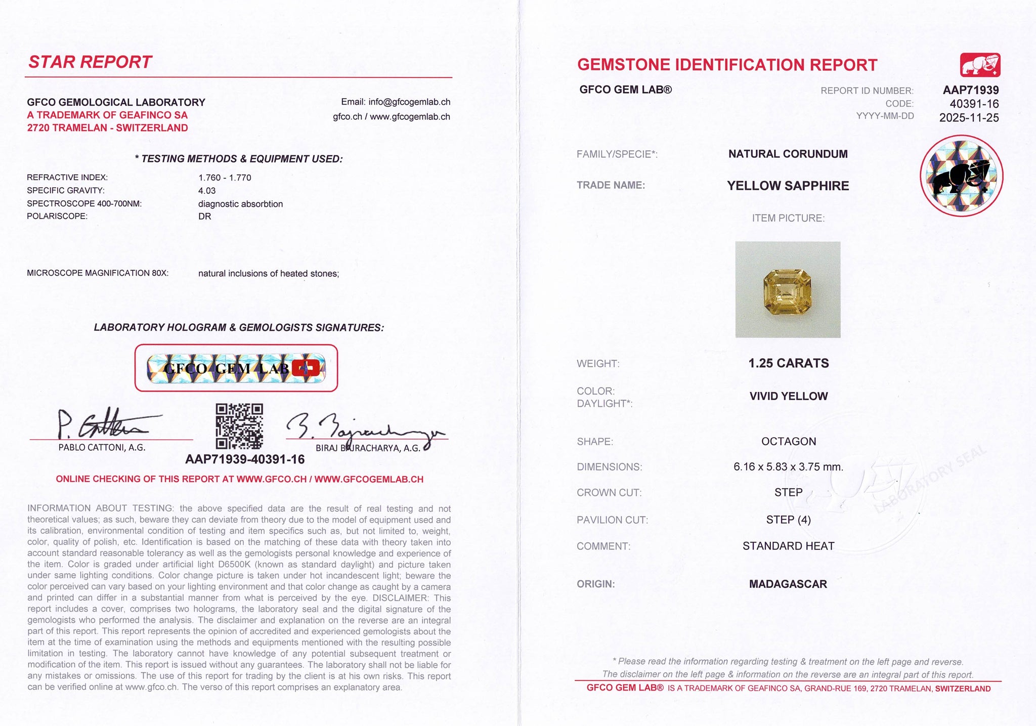 1.25ct Yellow Sapphire Emerald Cut Madagascar Origin