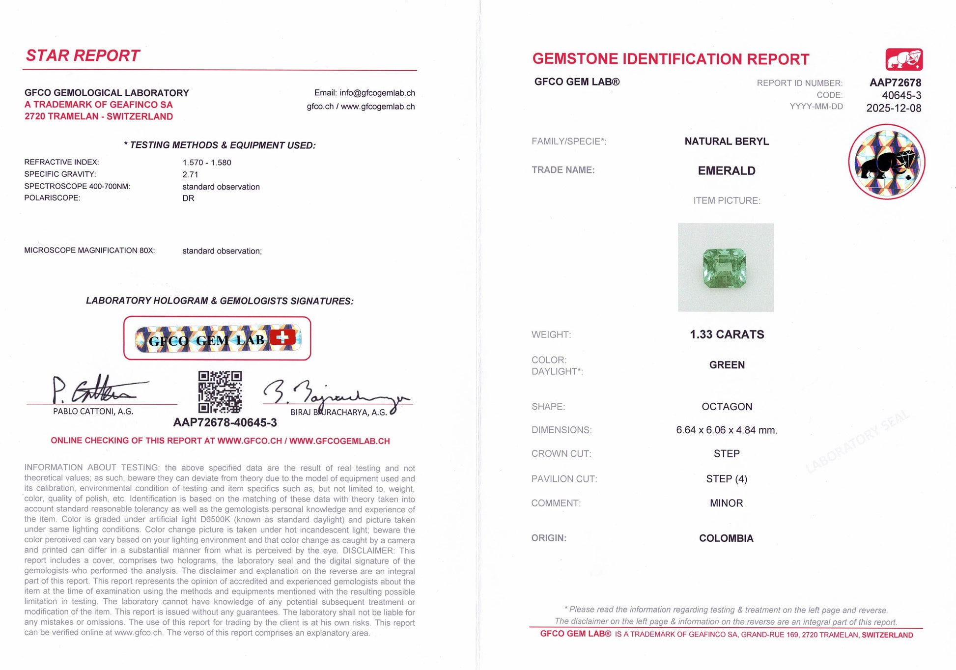 1.33ct Colombian Emerald