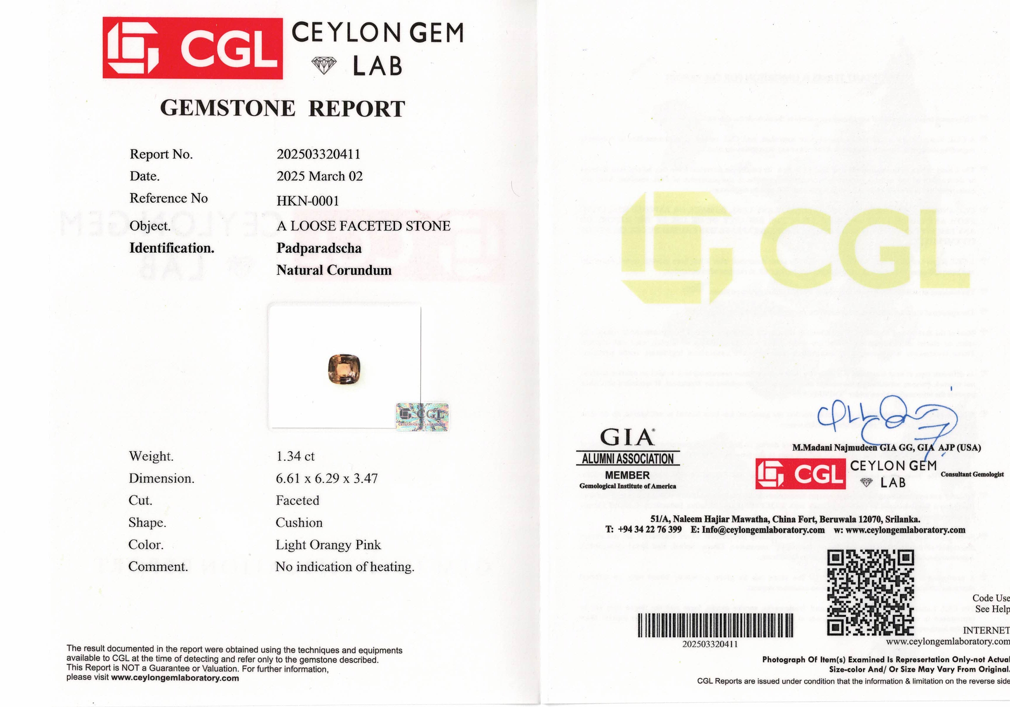 1.34ct Padparadscha Sapphire Unheated