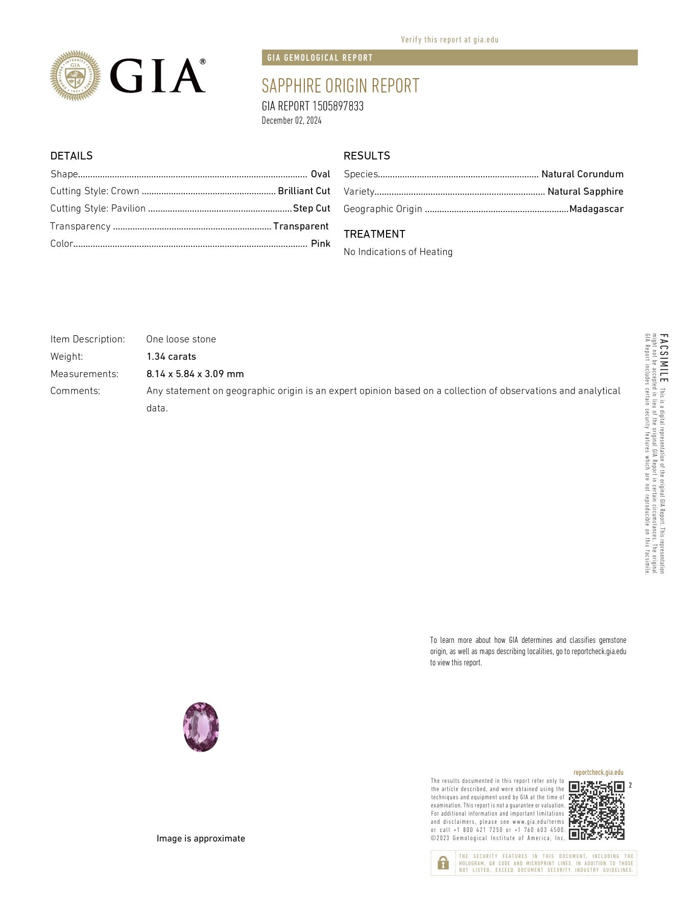 1.34ct Pink Sapphire - The Sapphire Merchant