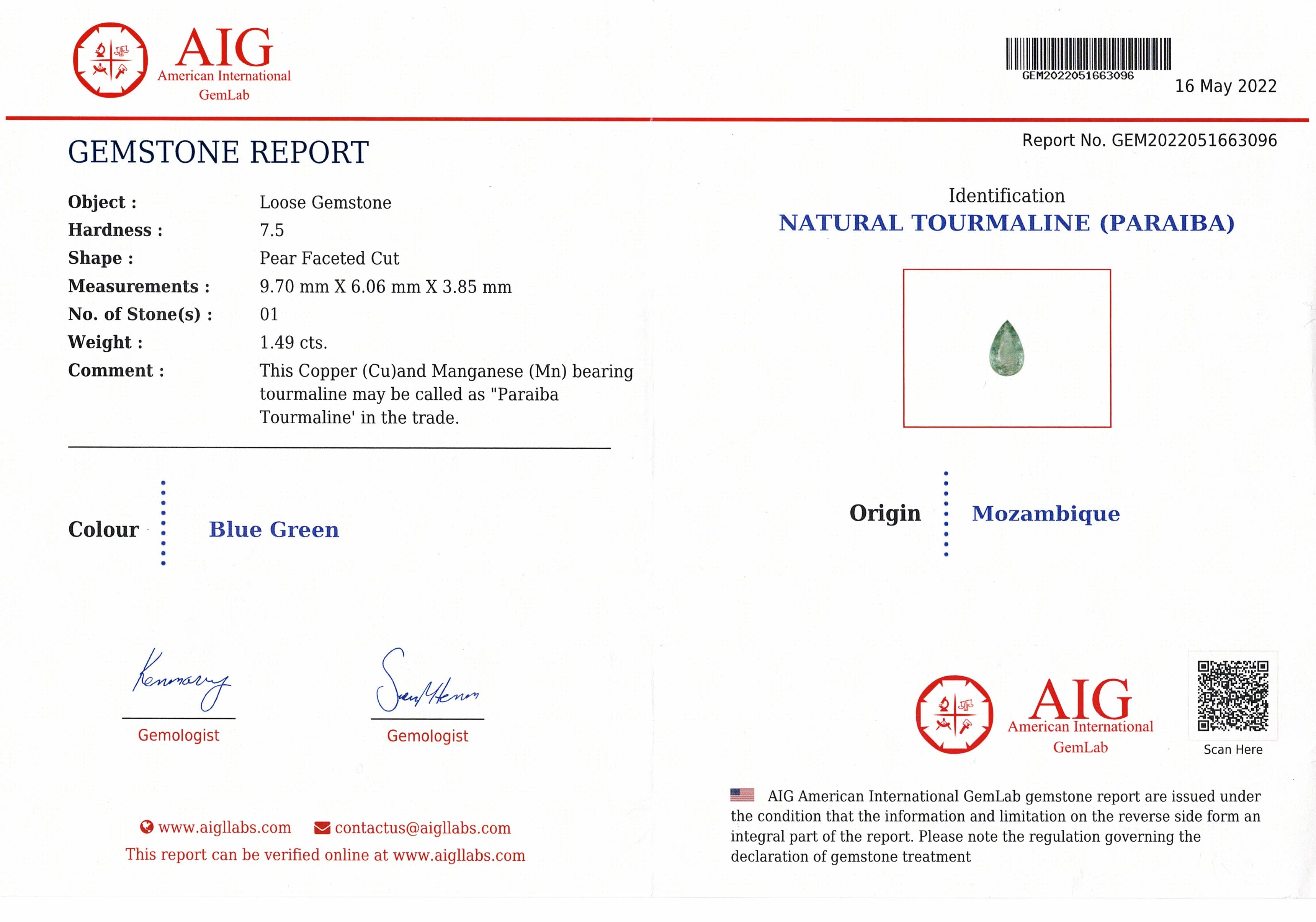 1.49ct Paraiba Tourmaline