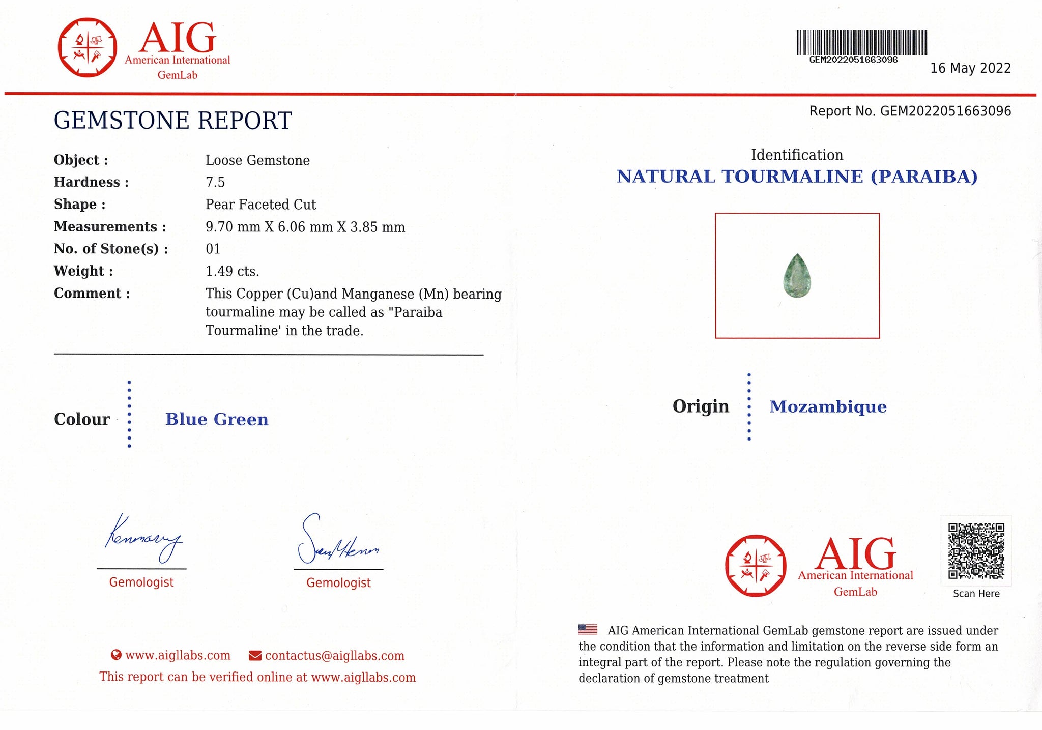 1.49ct Paraiba Tourmaline