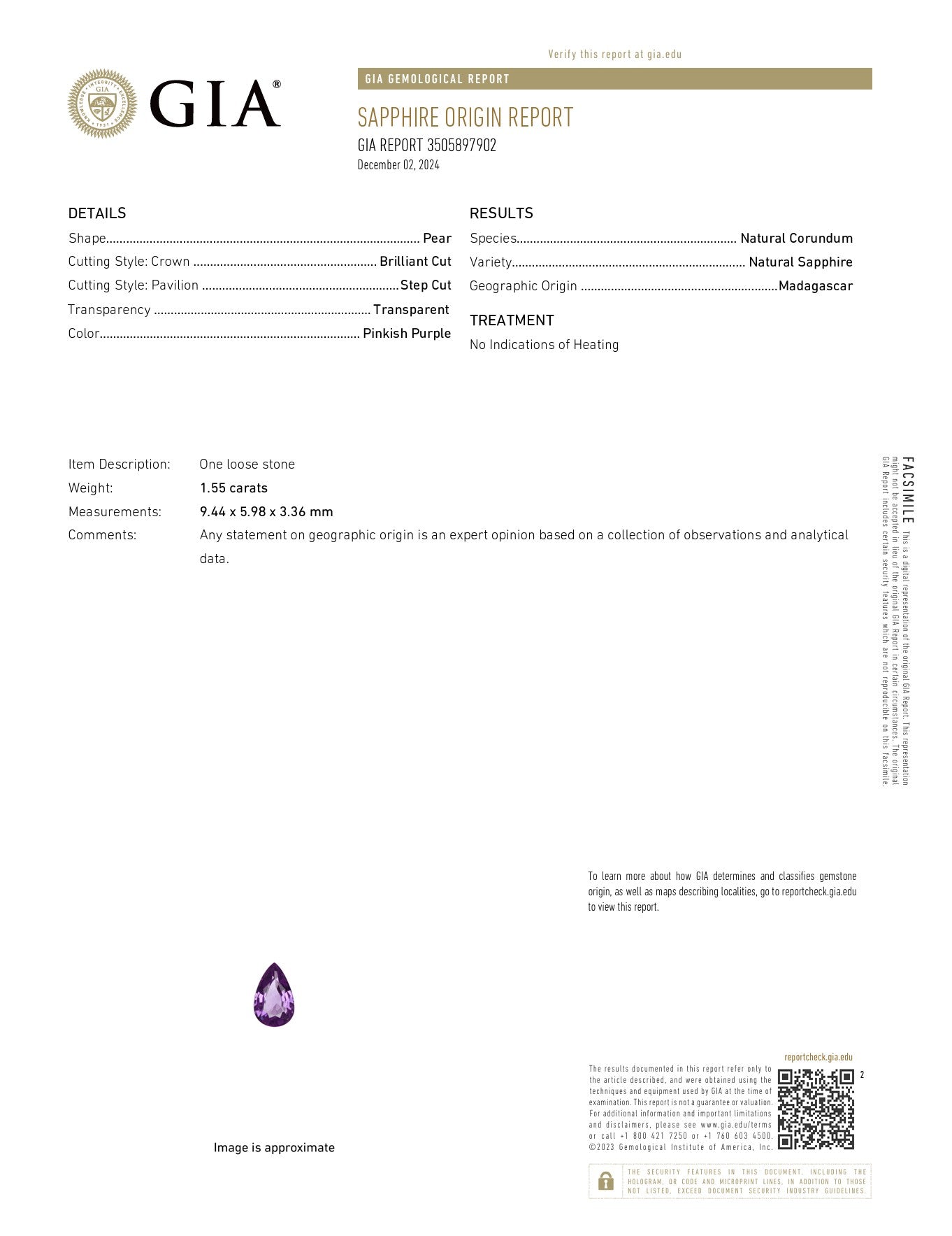 1.55ct Pinkish Purple Sapphire - The Sapphire Merchant