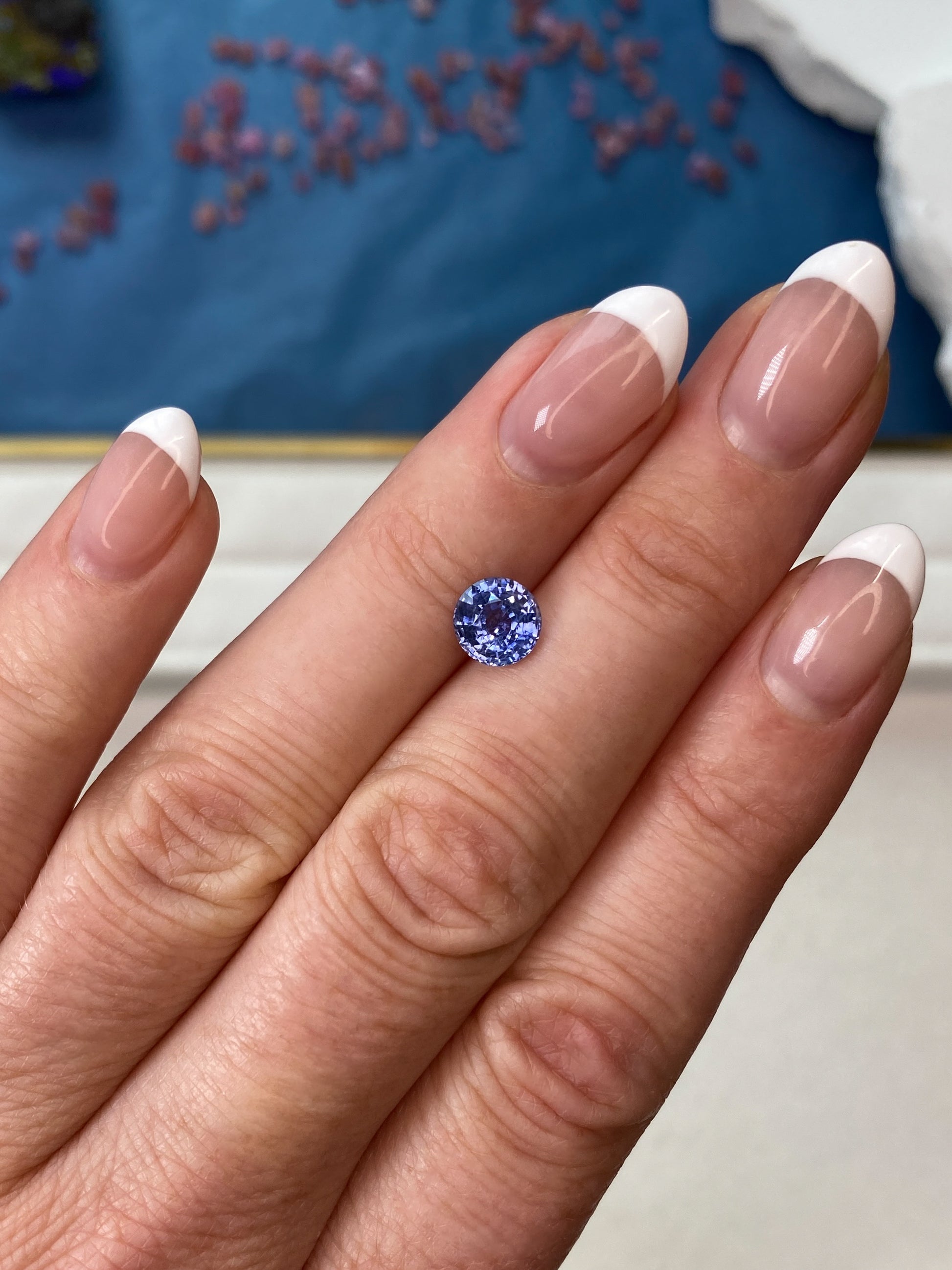 1.57ct Blue Sapphire Round Brilliant Cut On Hand