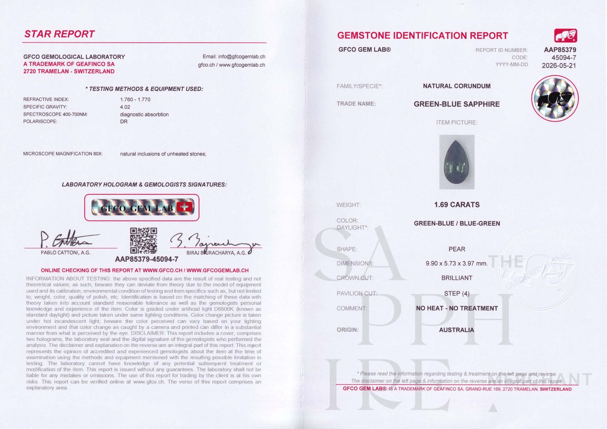 1.69ct Australian Sapphire Pear Shape