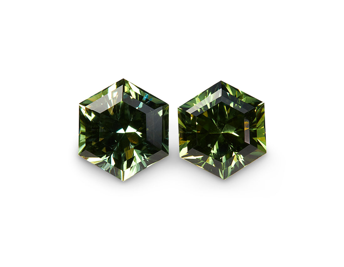 1.78ct Green Sapphire Pair - The Sapphire Merchant