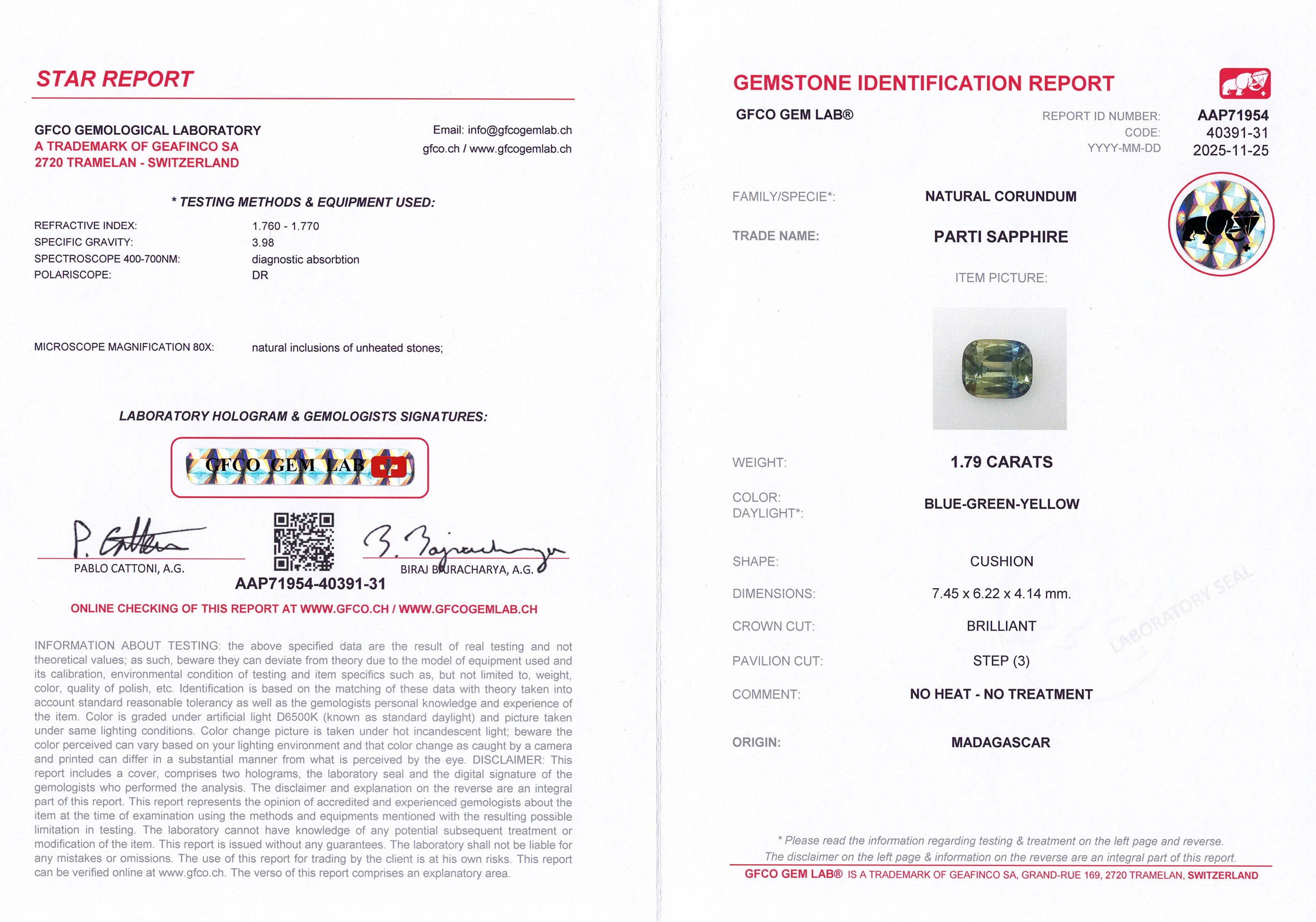 1.79ct Parti Sapphire Unheated