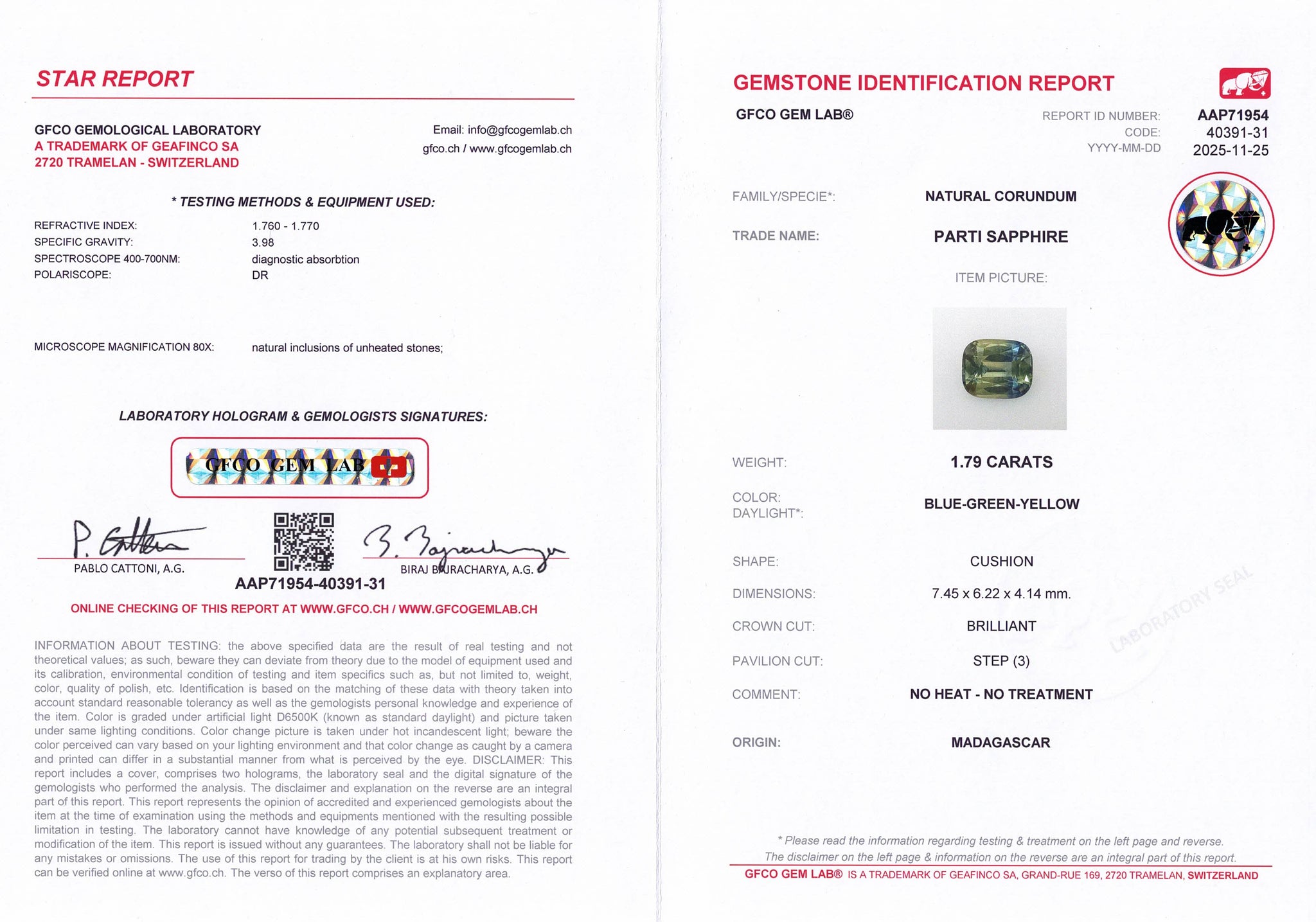 1.79ct Parti Sapphire Unheated