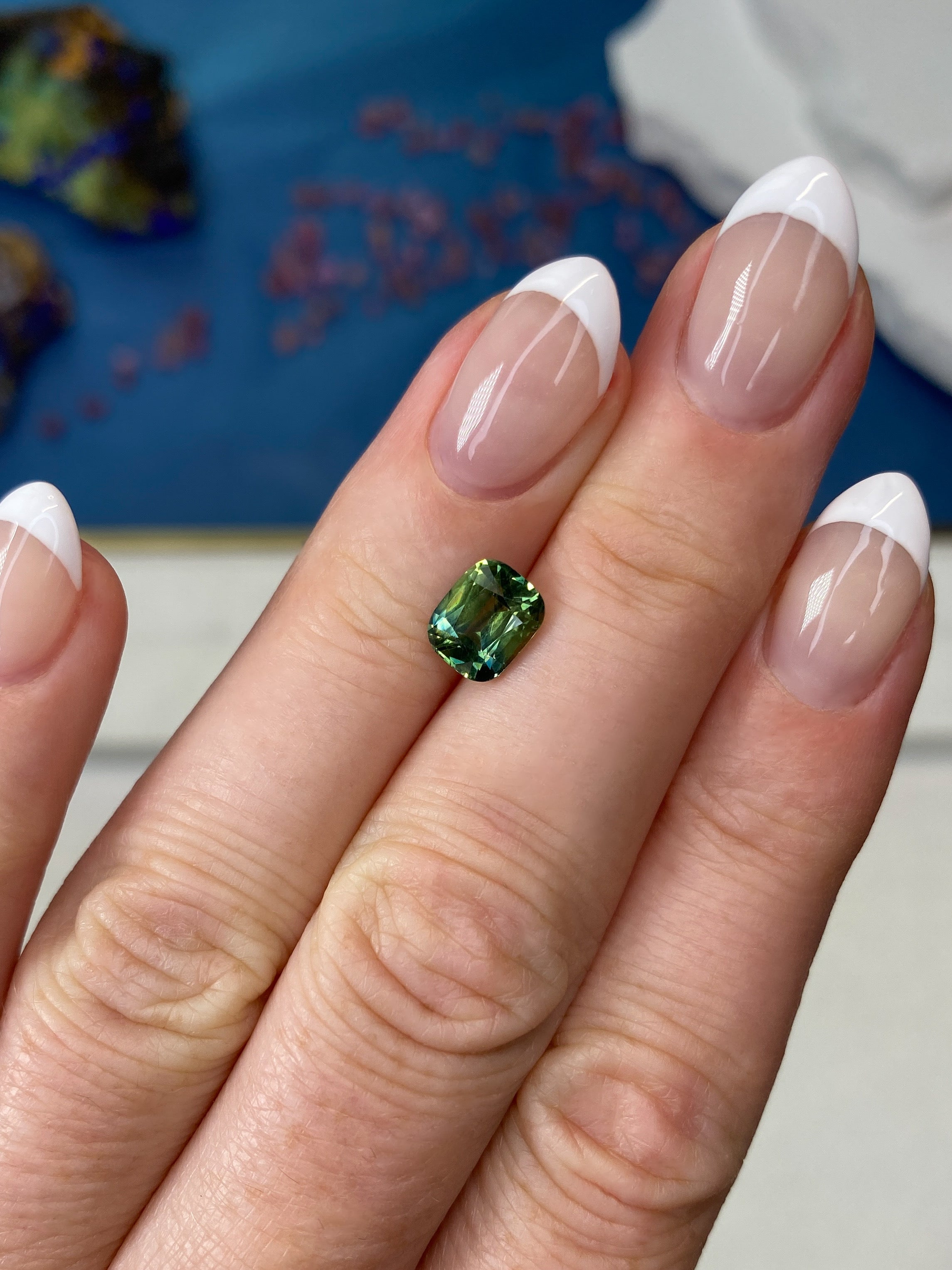 1.79ct Green Sapphire Cushion Cut Unheated
