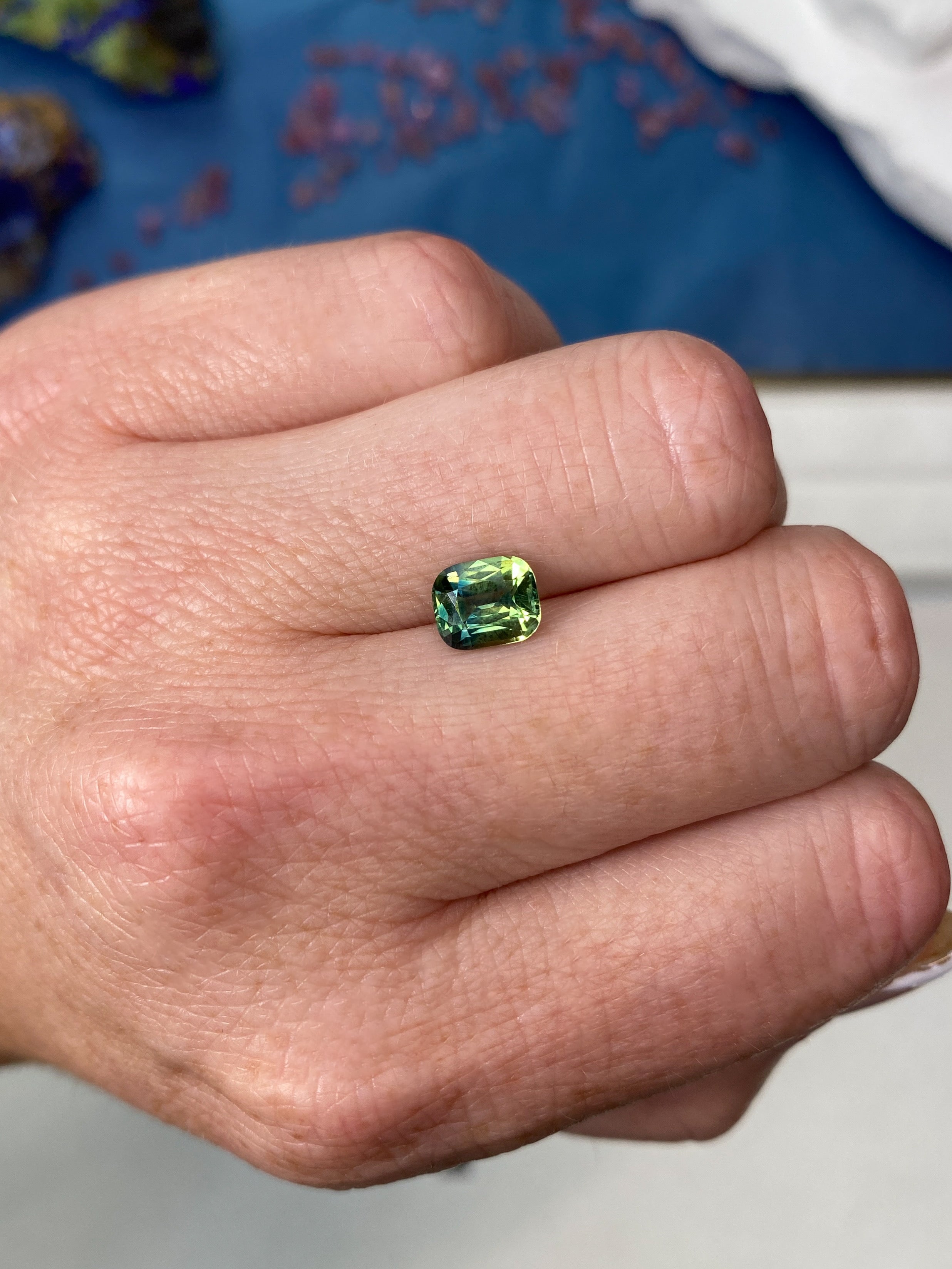 1.79ct Green Sapphire Cushion Cut Unheated