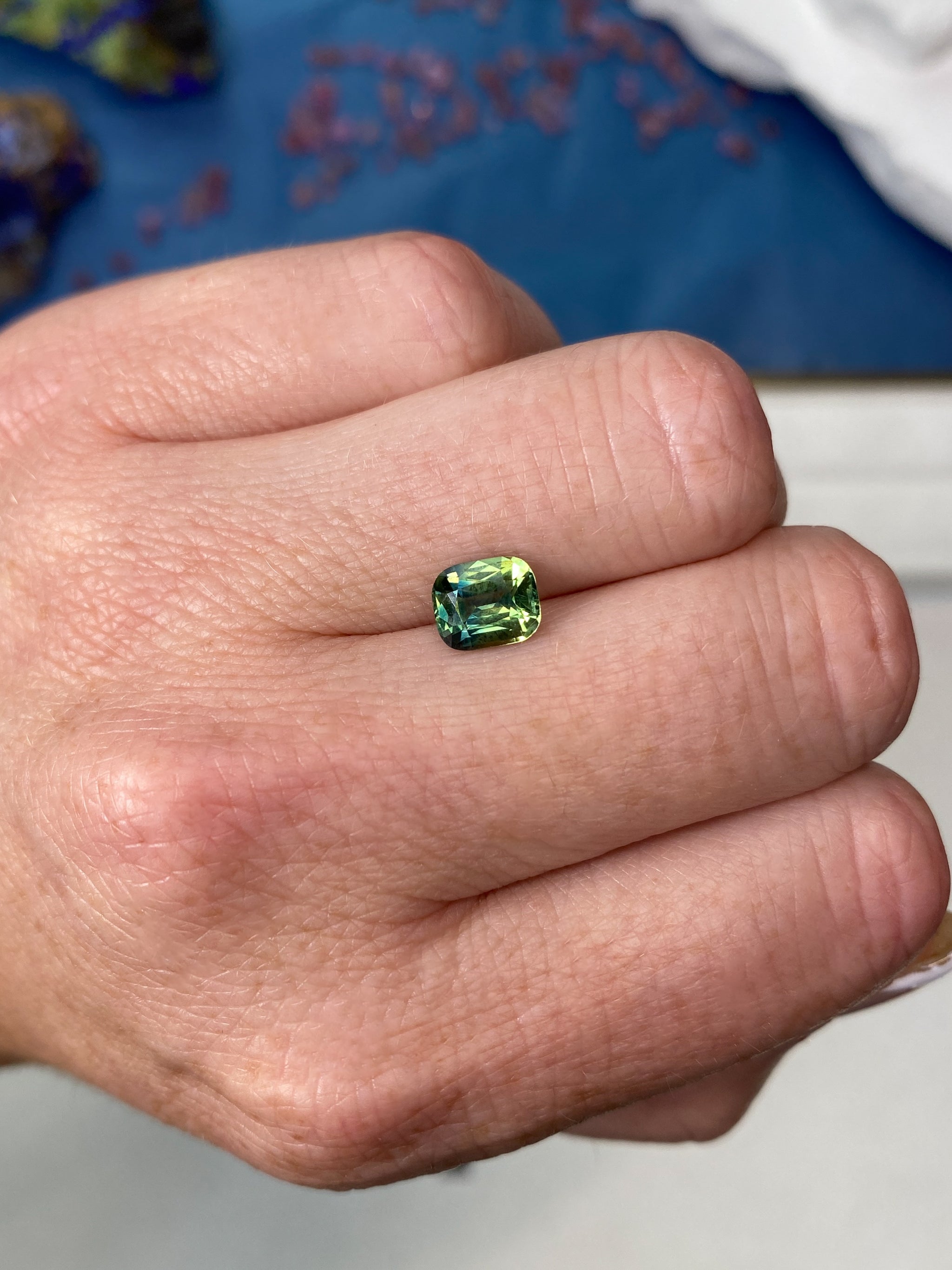 1.79ct Green Sapphire Cushion Cut Unheated