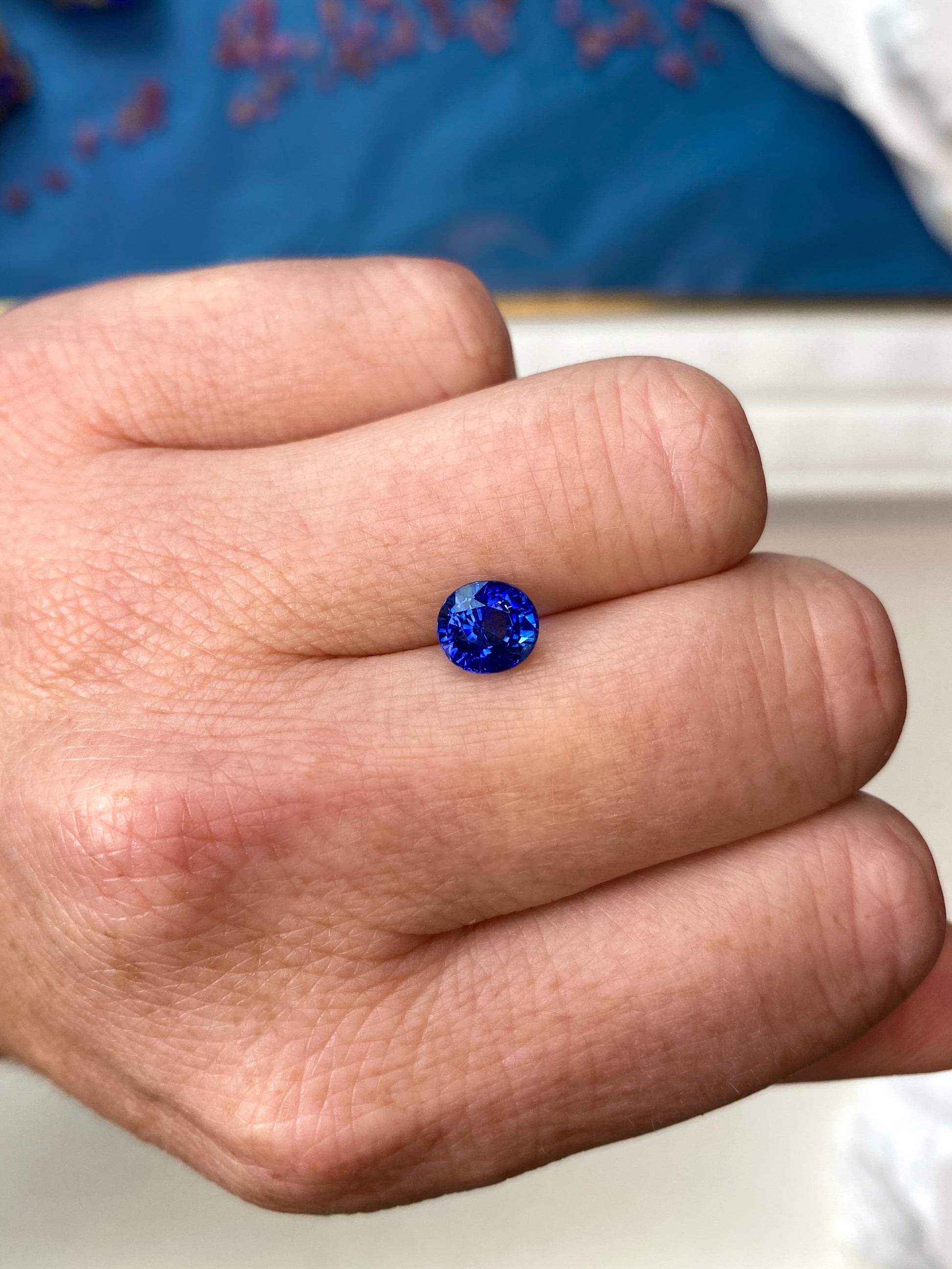 1.84ct Vivid Blue Sapphire Oval Cut On Hand