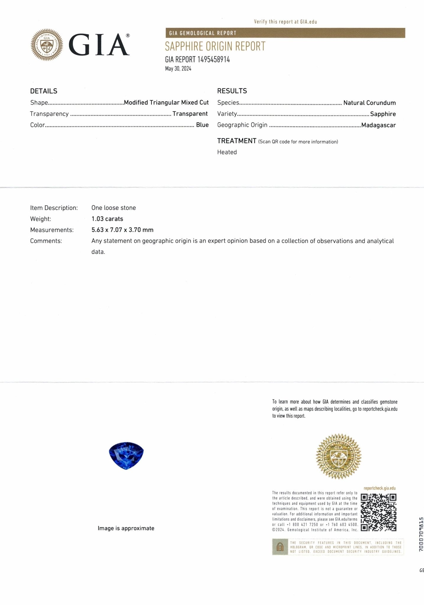 1.03ct Royal Blue Sapphire - The Sapphire Merchant