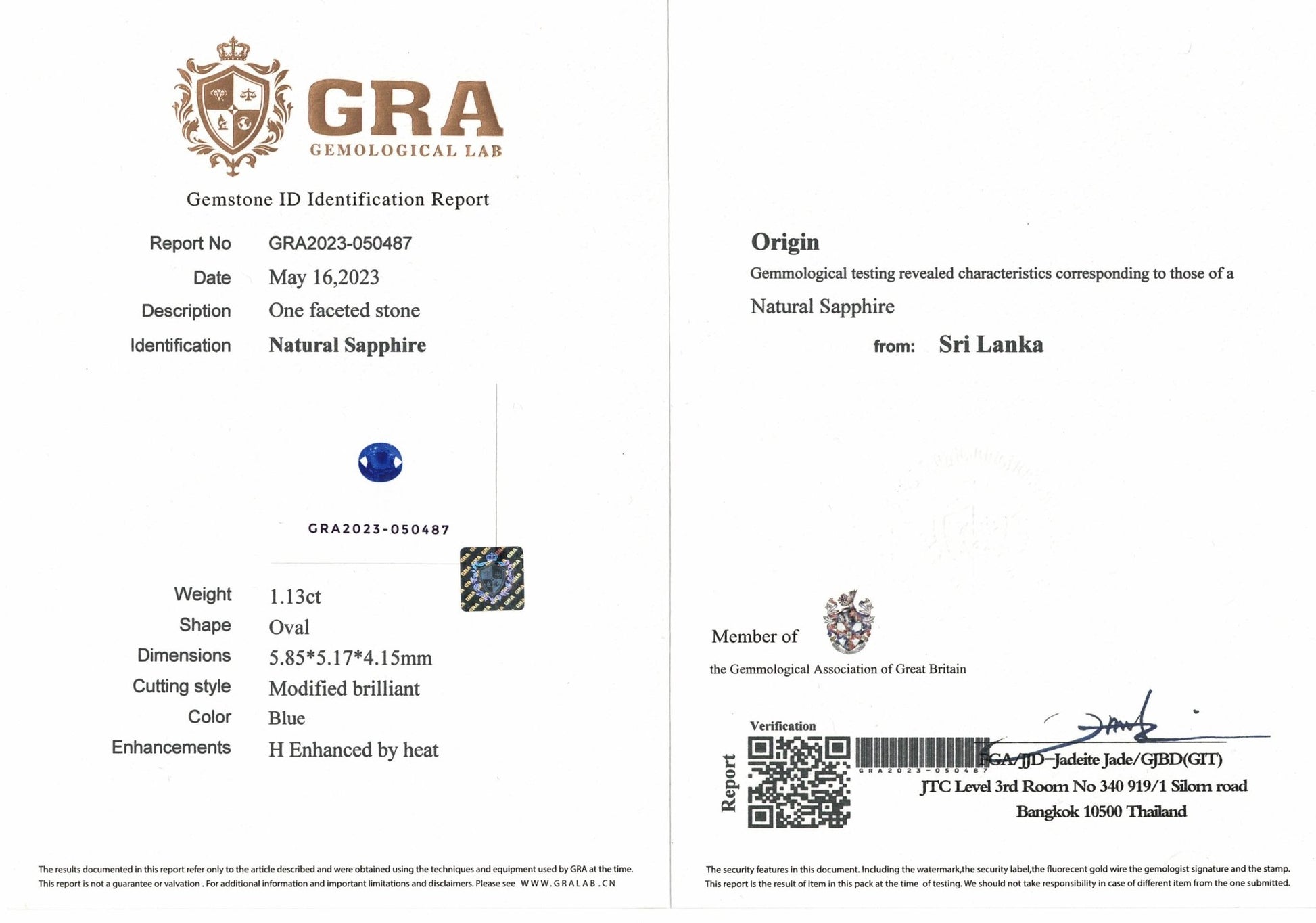 1.13ct Cornflower Blue Sapphire - The Sapphire Merchant